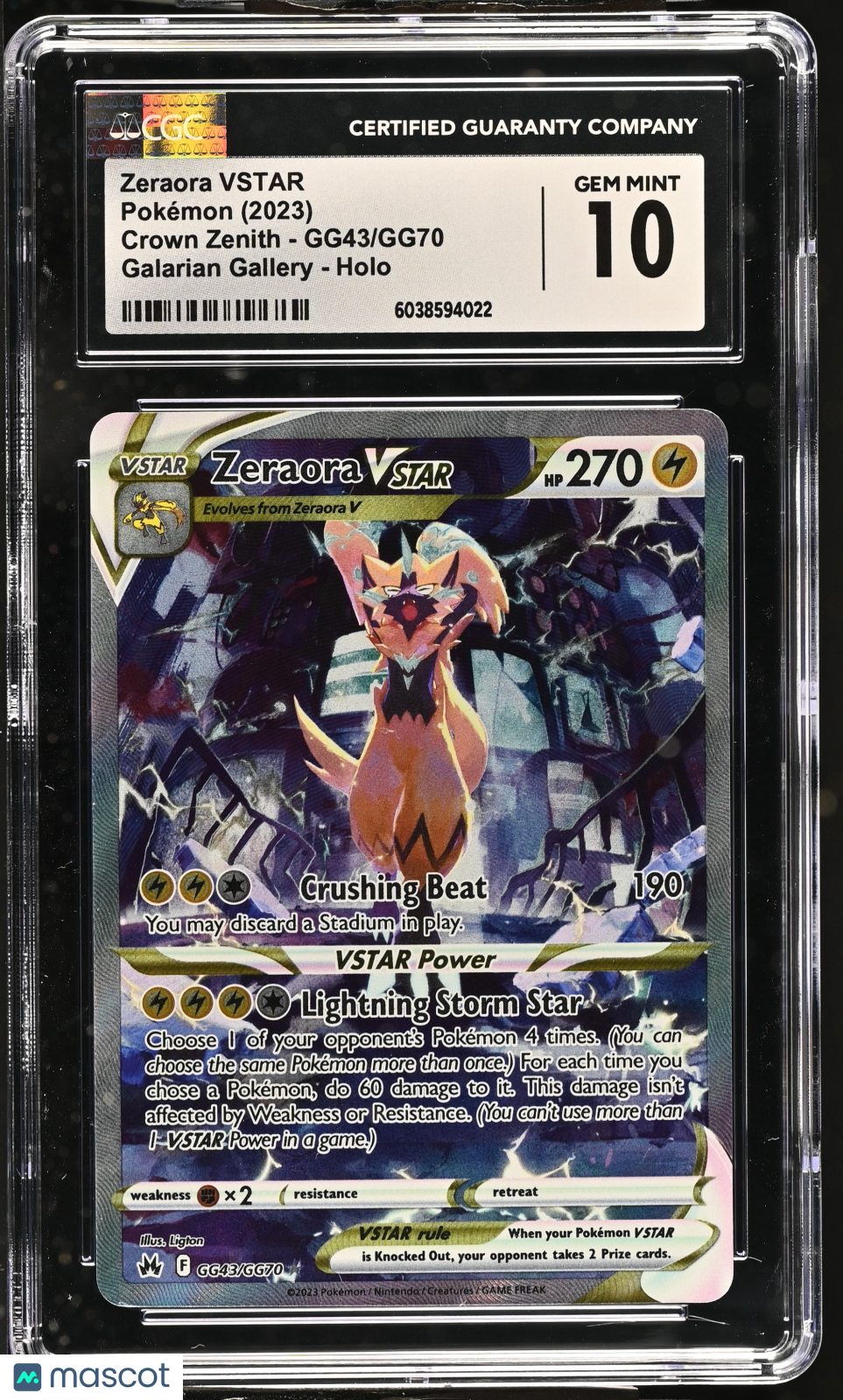 2023 Pokémon SWSH Crown Zenith Zeraora VSTAR #GG43/GG70 CGC 10