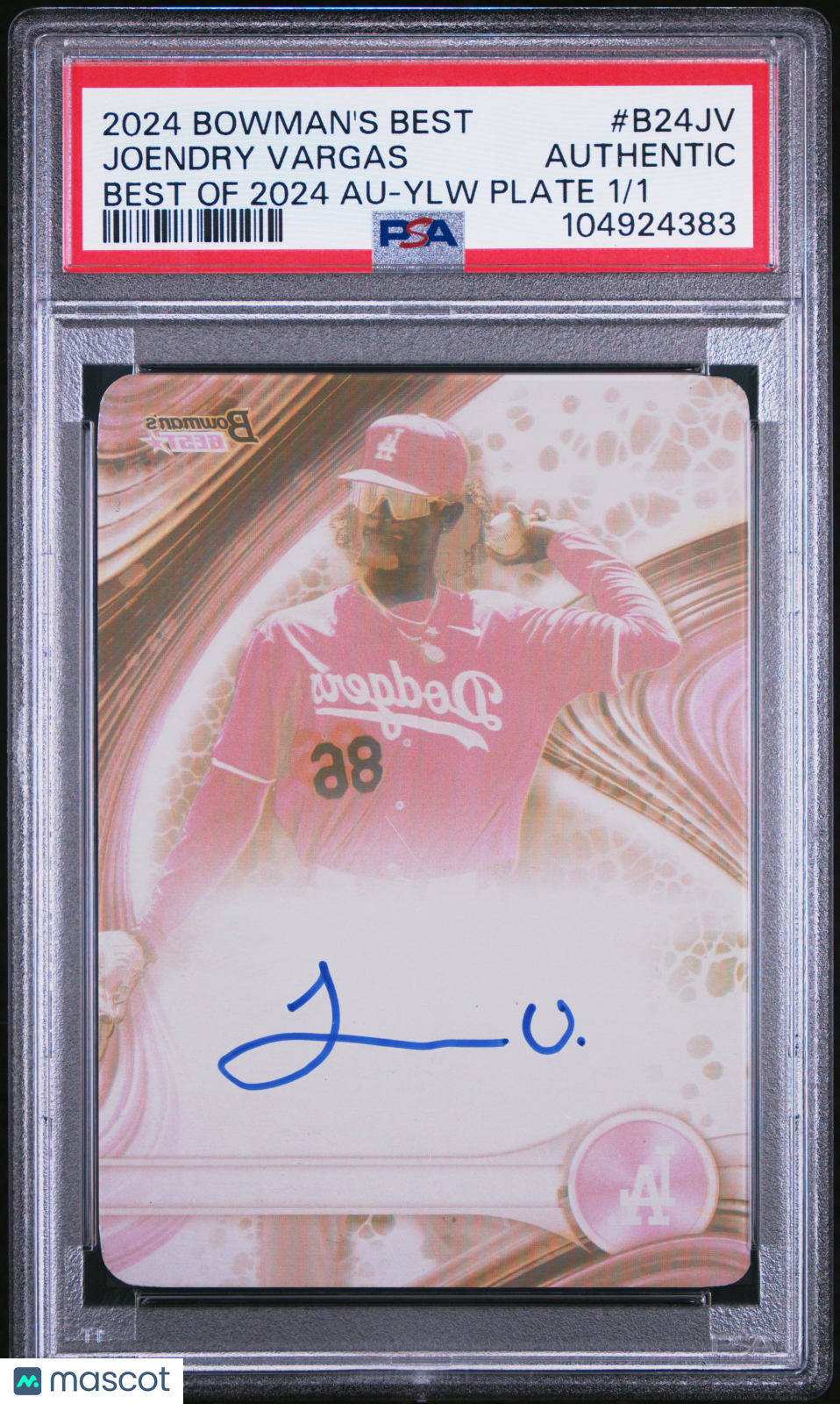 2024 Bowman's Best Best Of 2024 Autographs Joendry Vargas Ylw Plate 1/1 PSA A
