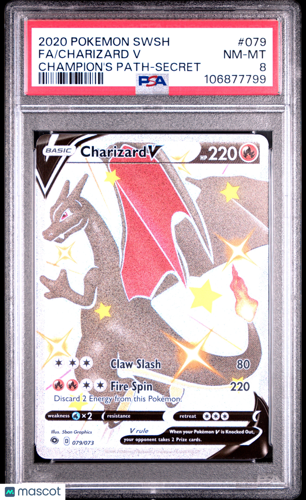 Pokemon Sword & Shield Champion's Path Charizard V Fa 079-Secret PSA 8