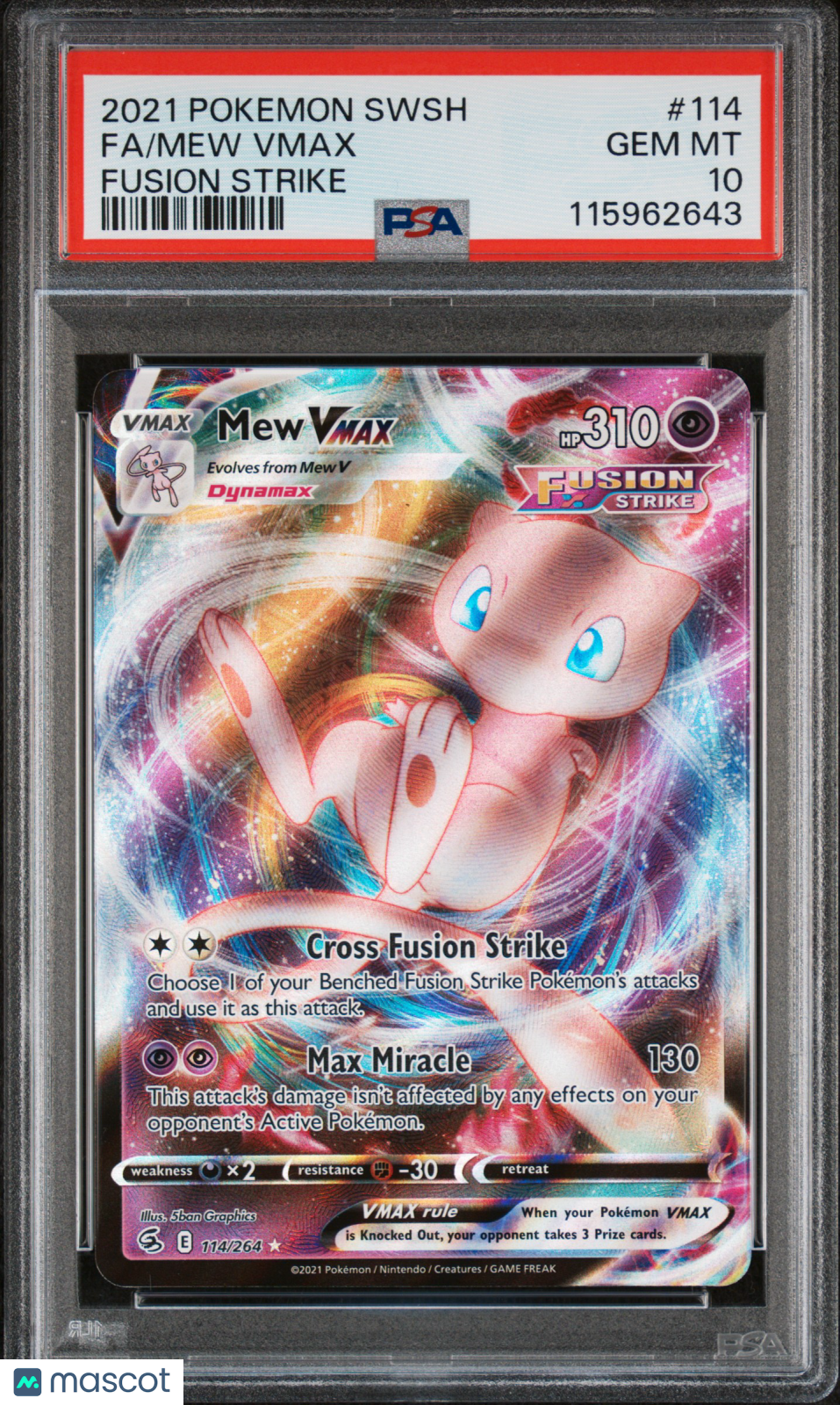 2021 Pokemon SWSH Fusion Strike Mew VMAX 114/264 PSA 10