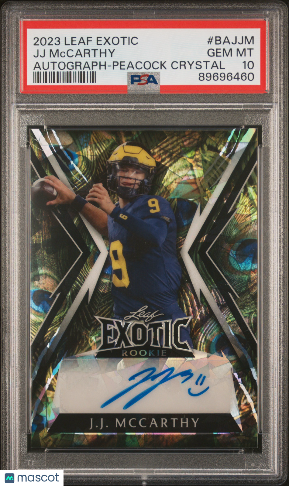 2023 Leaf Exotic Autograph JJ Mccarthy #BAJJM Peacock Crystal PSA 10