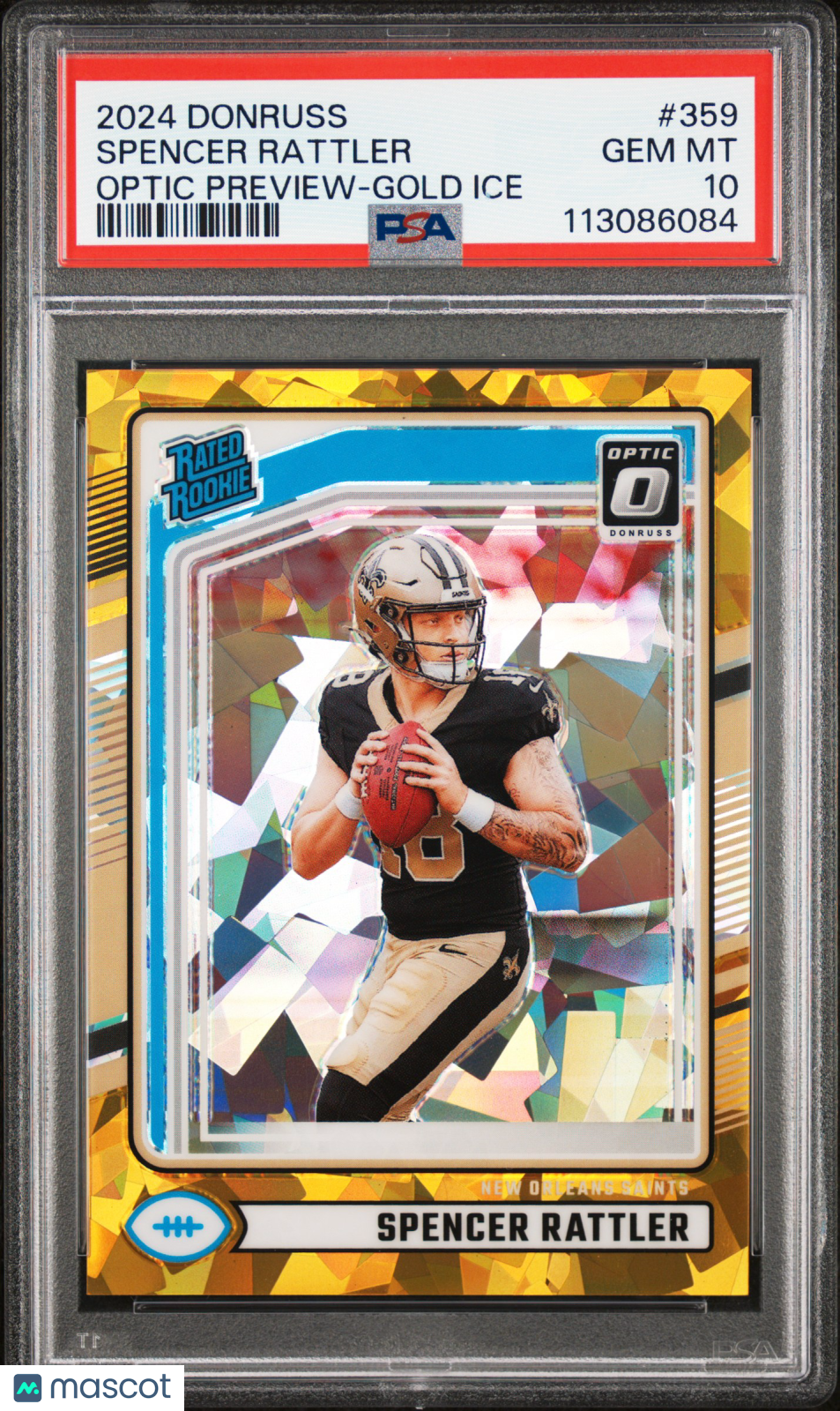 2024 Donruss Spencer Rattler #359 Optic Preview Gold Ice PSA 10