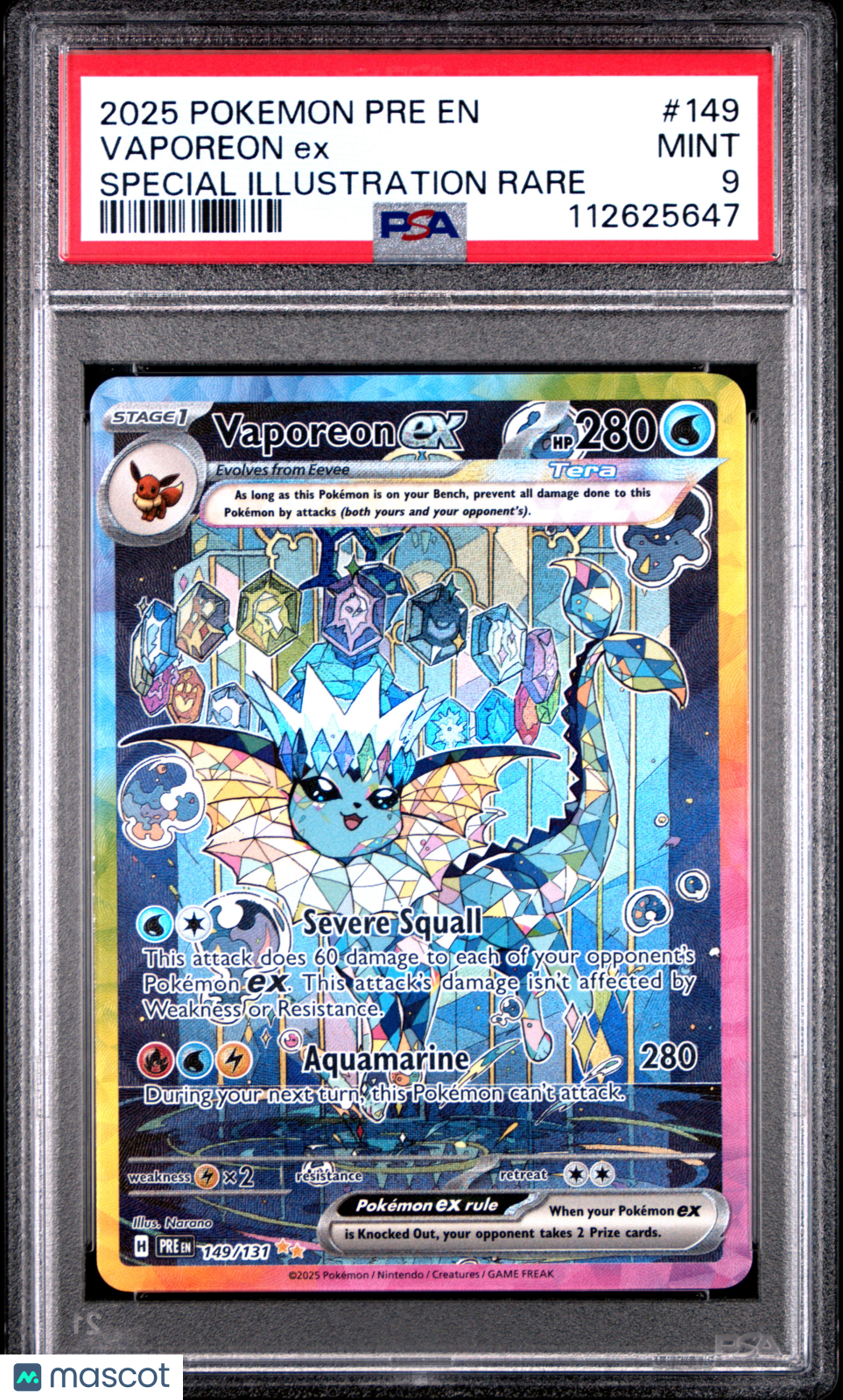 2025 Prismatic Evolutions Vaporeon EX #149/131 Special Illustration PSA 9