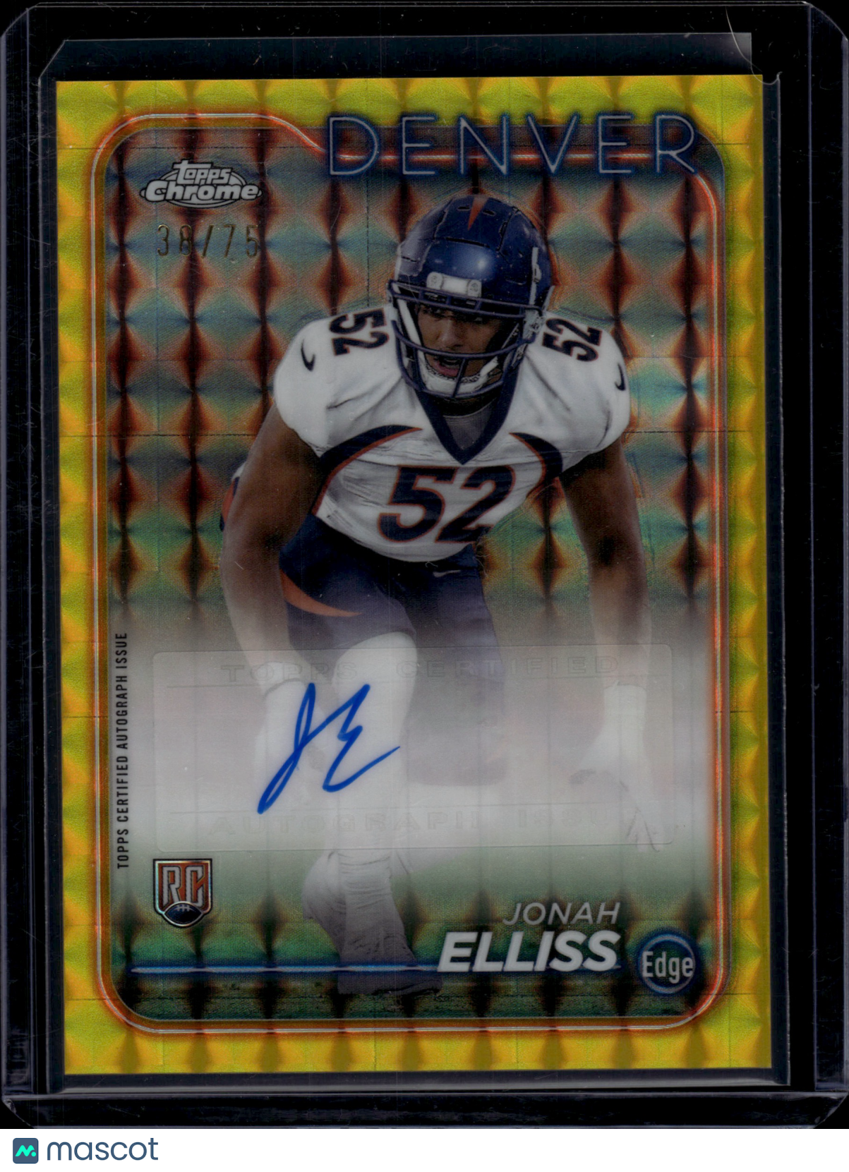 2024 Topps Chrome Jonah Elliss #RA-JEL Yellow/Orange Refractor Auto RC 38/75