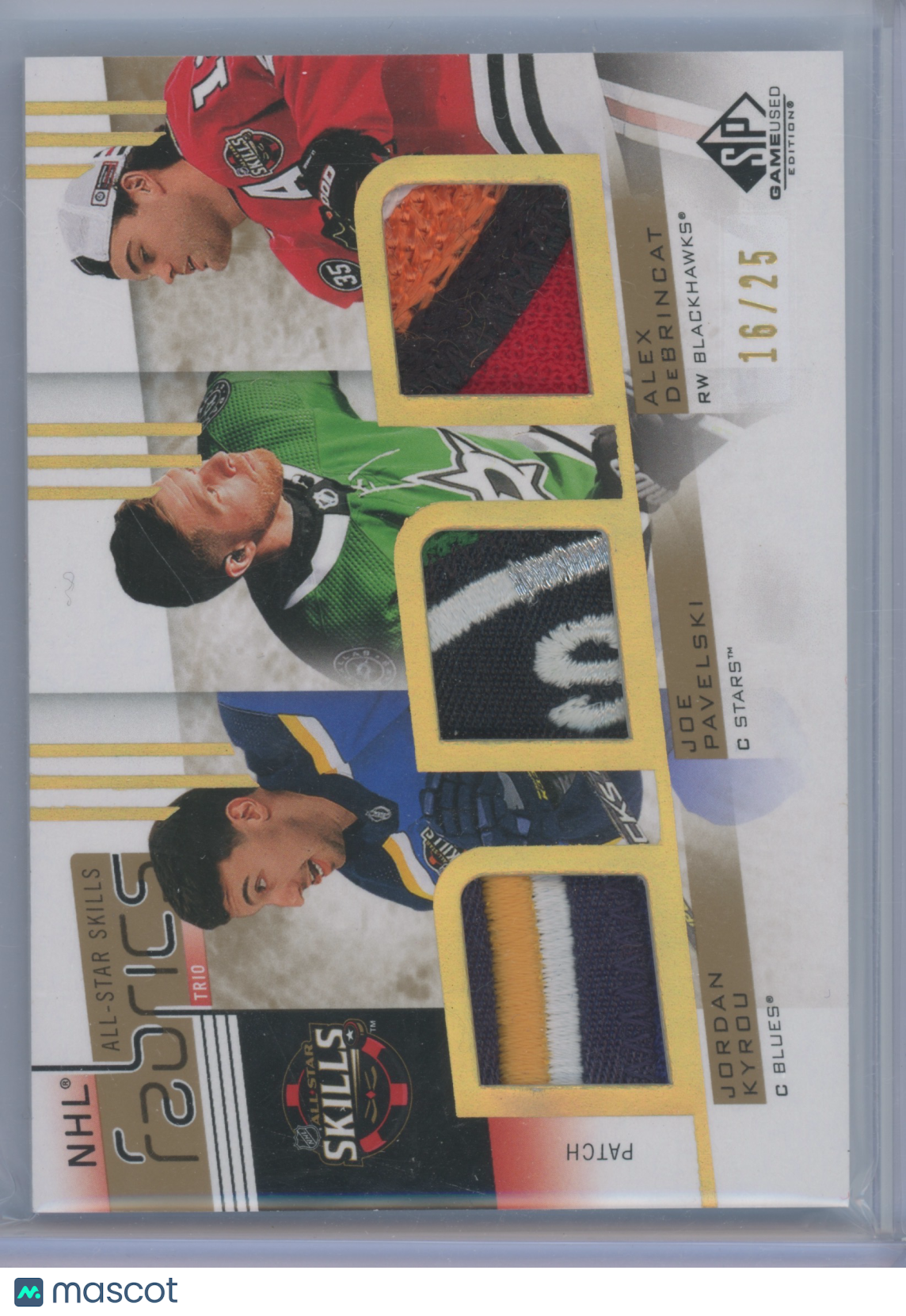 2022 Upper Deck SP Game Used Fabrics Kyrou/DeBrincat/Pavelski #AS3-2 Patch 16/25