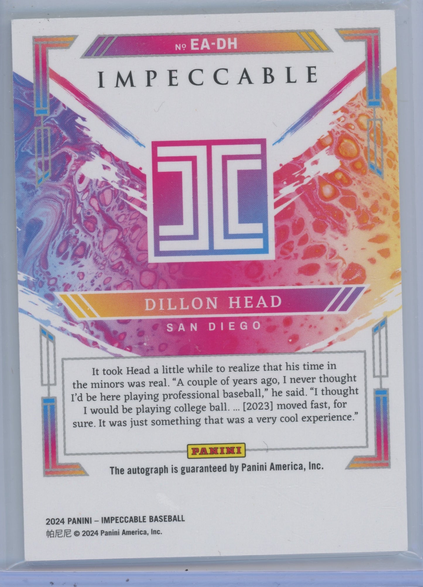 2024 Panini Impeccable Extravagance Dillon Head #EA-DH 08/10 Autograph