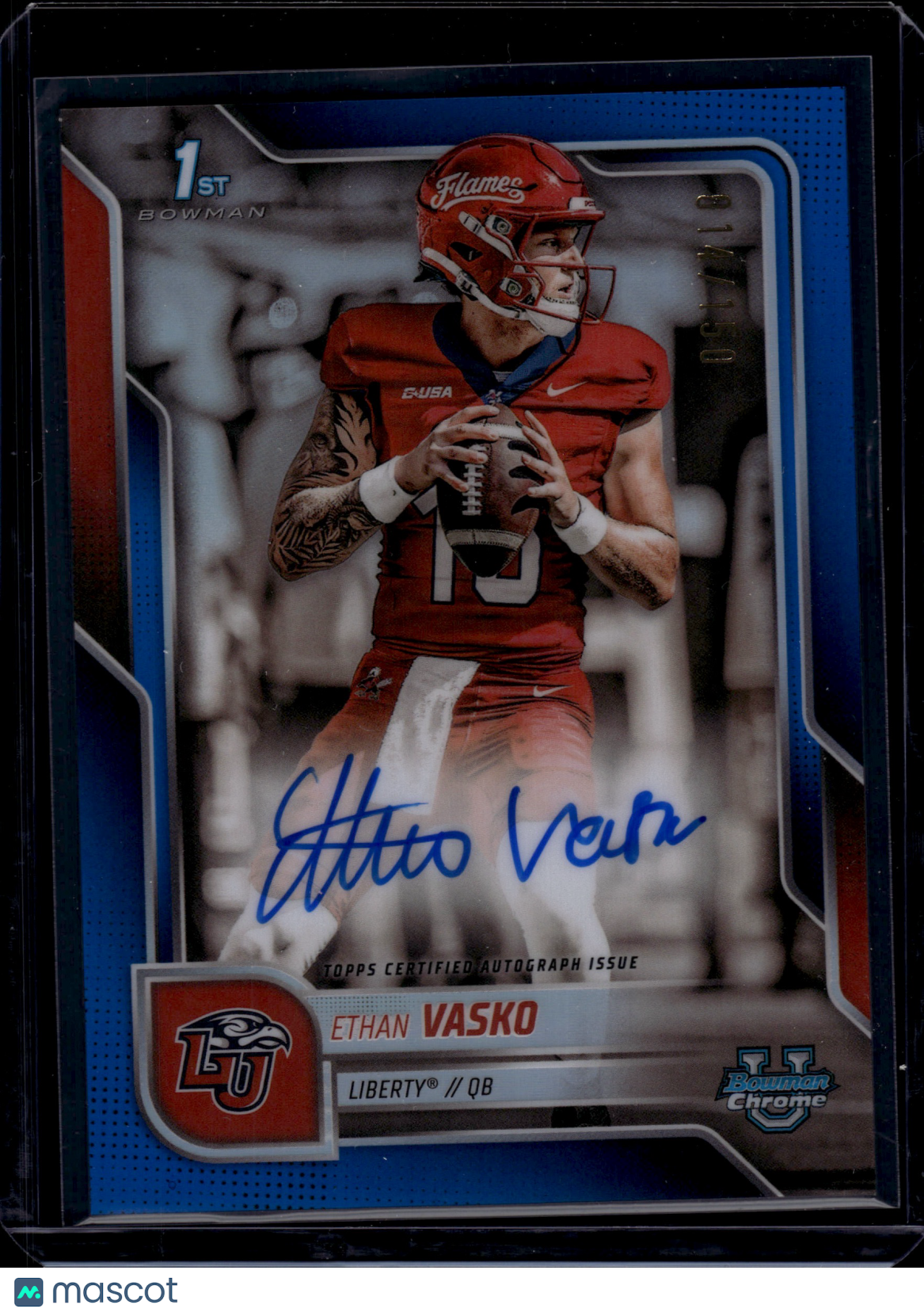2025 Bowman University Chrome Football Ethan Vasko #BCA-EV Blue Auto