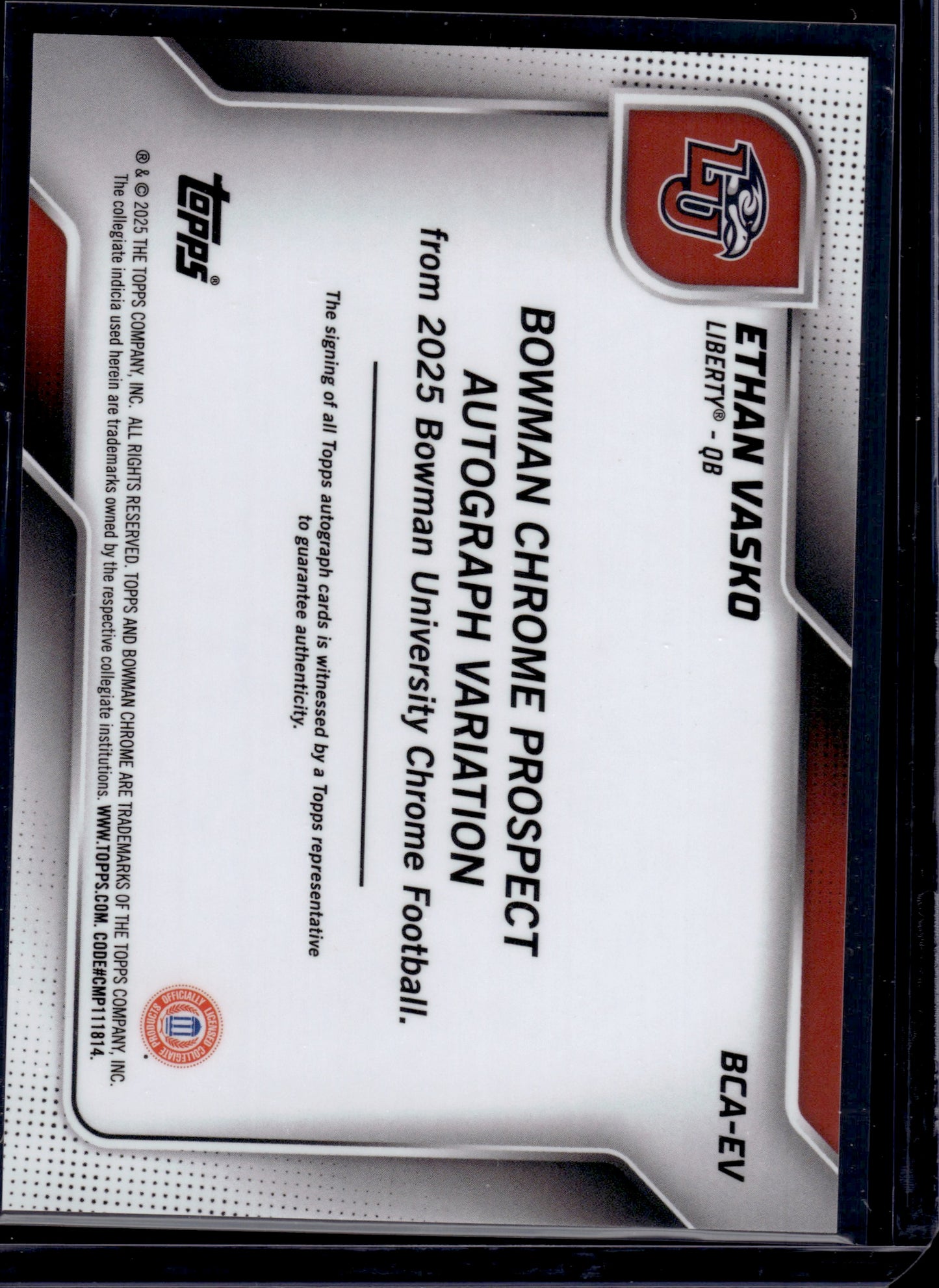 2025 Bowman University Chrome Football Ethan Vasko #BCA-EV Blue Auto