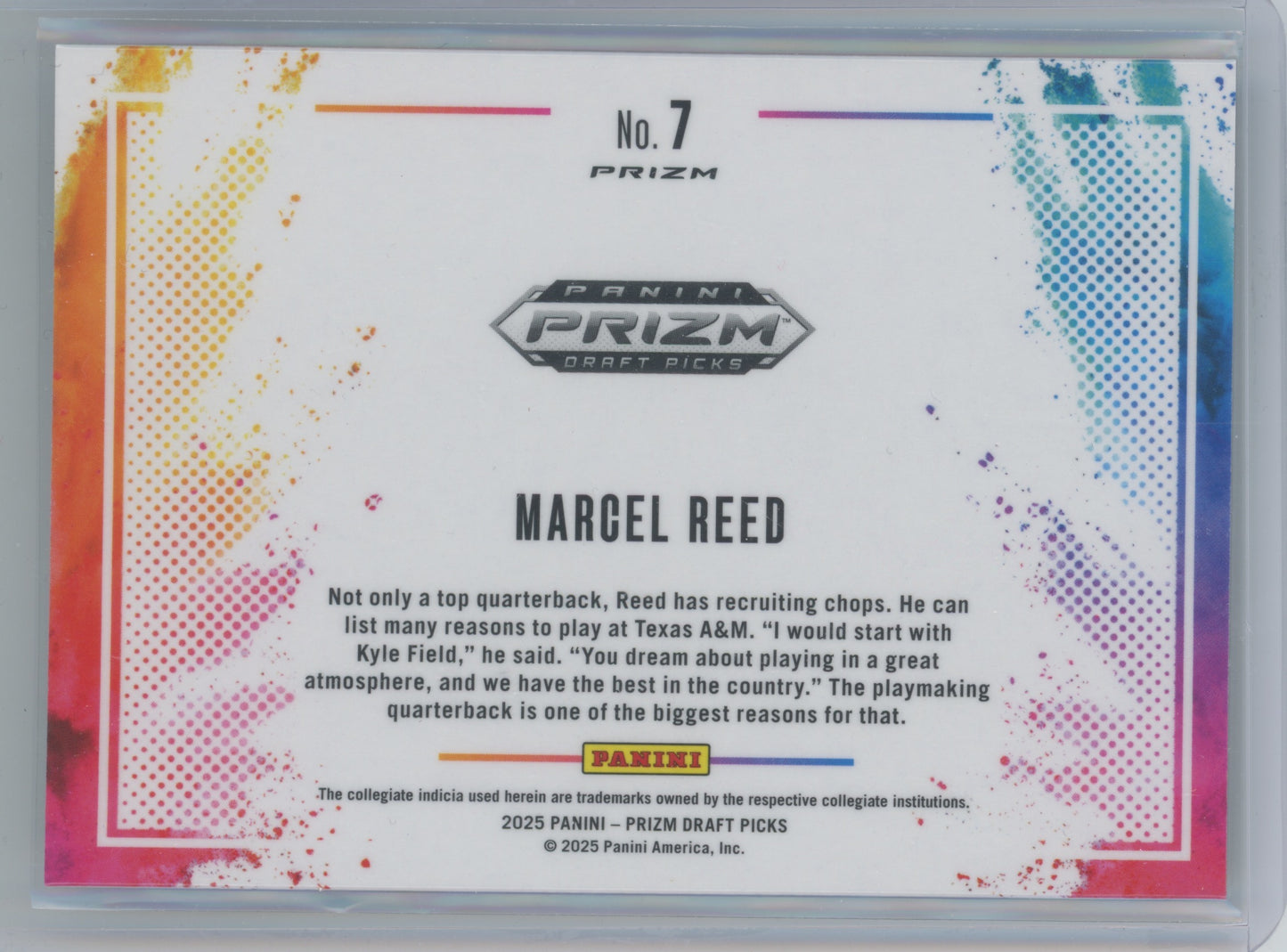 2025 Panini Prizm Draft Picks Rated Prospect Marcel Reed #7 Color Blast