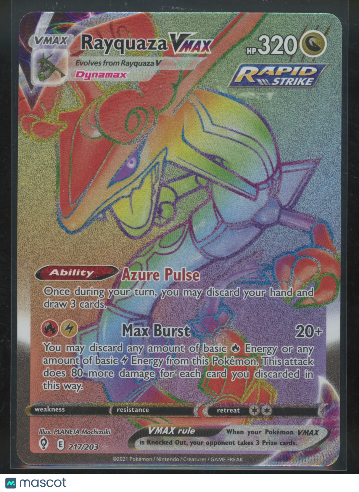 2021 Pokemon SWSH Evolving Skies Rayquaza VMAX Secret Rare #217/203