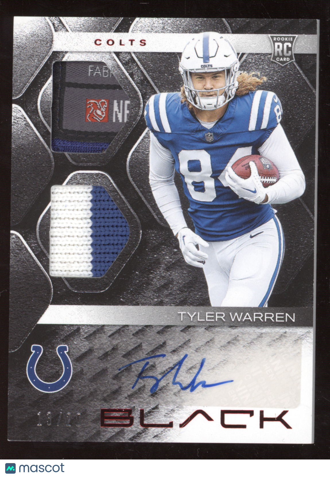 2025 Panini Black Football Tyler Warren #RSM-TWN 13/20 RC Memorabilia