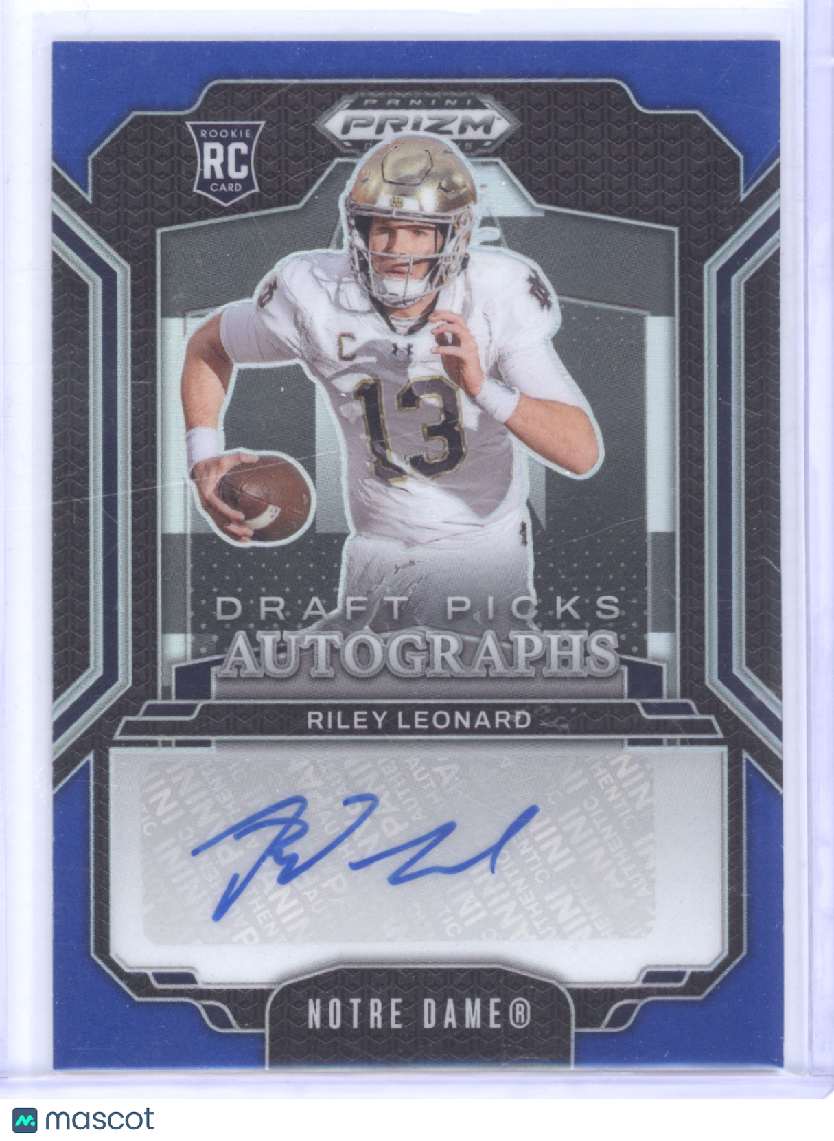 2025 Panini Prizm Draft Picks Riley Leonard #DPA-RLD Blue Autograph 50/75 RC