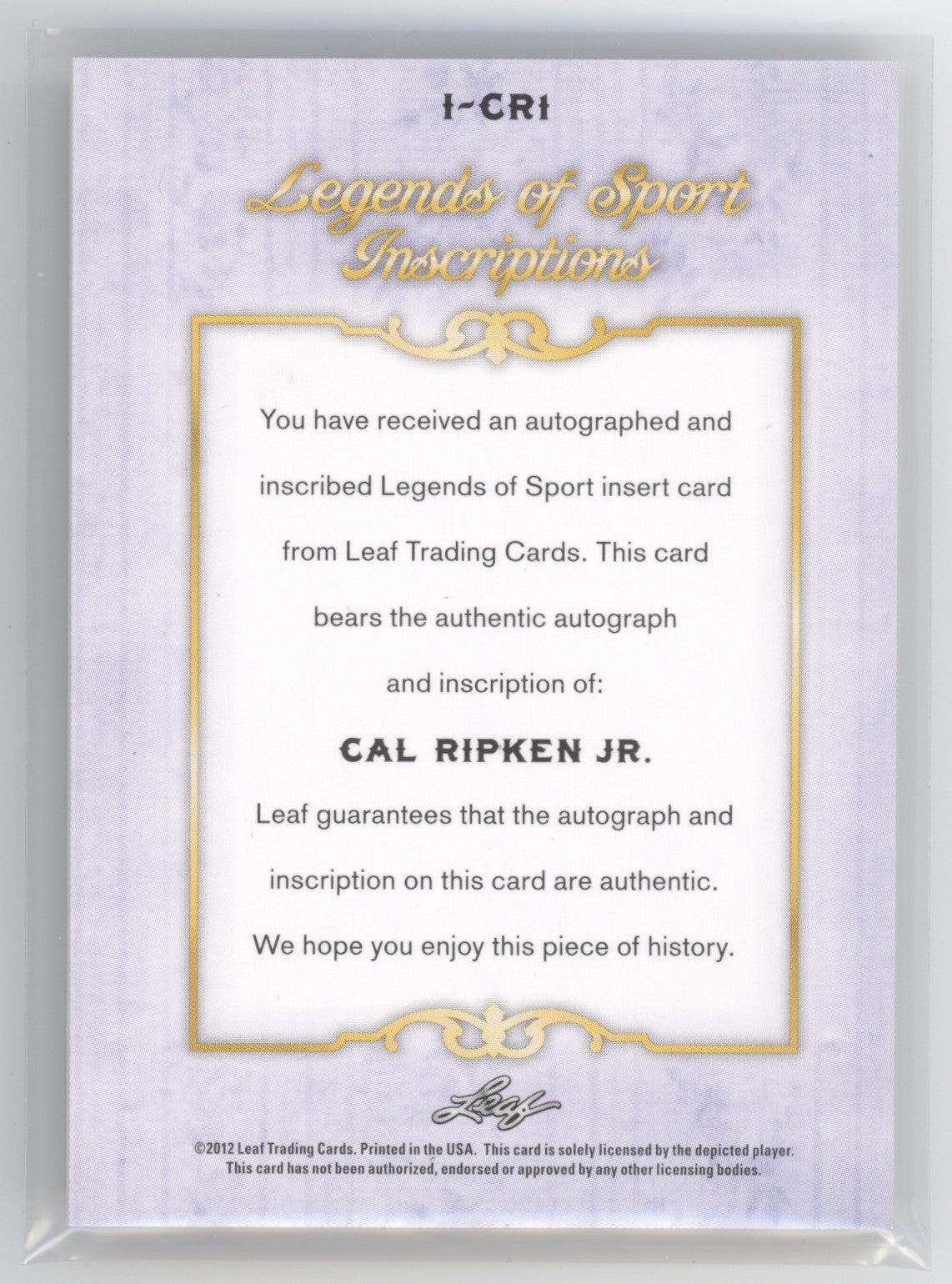 2012 Leaf Cal Ripken Jr. #I-CR1 Legends of Sport Inscriptions – Gameday ...