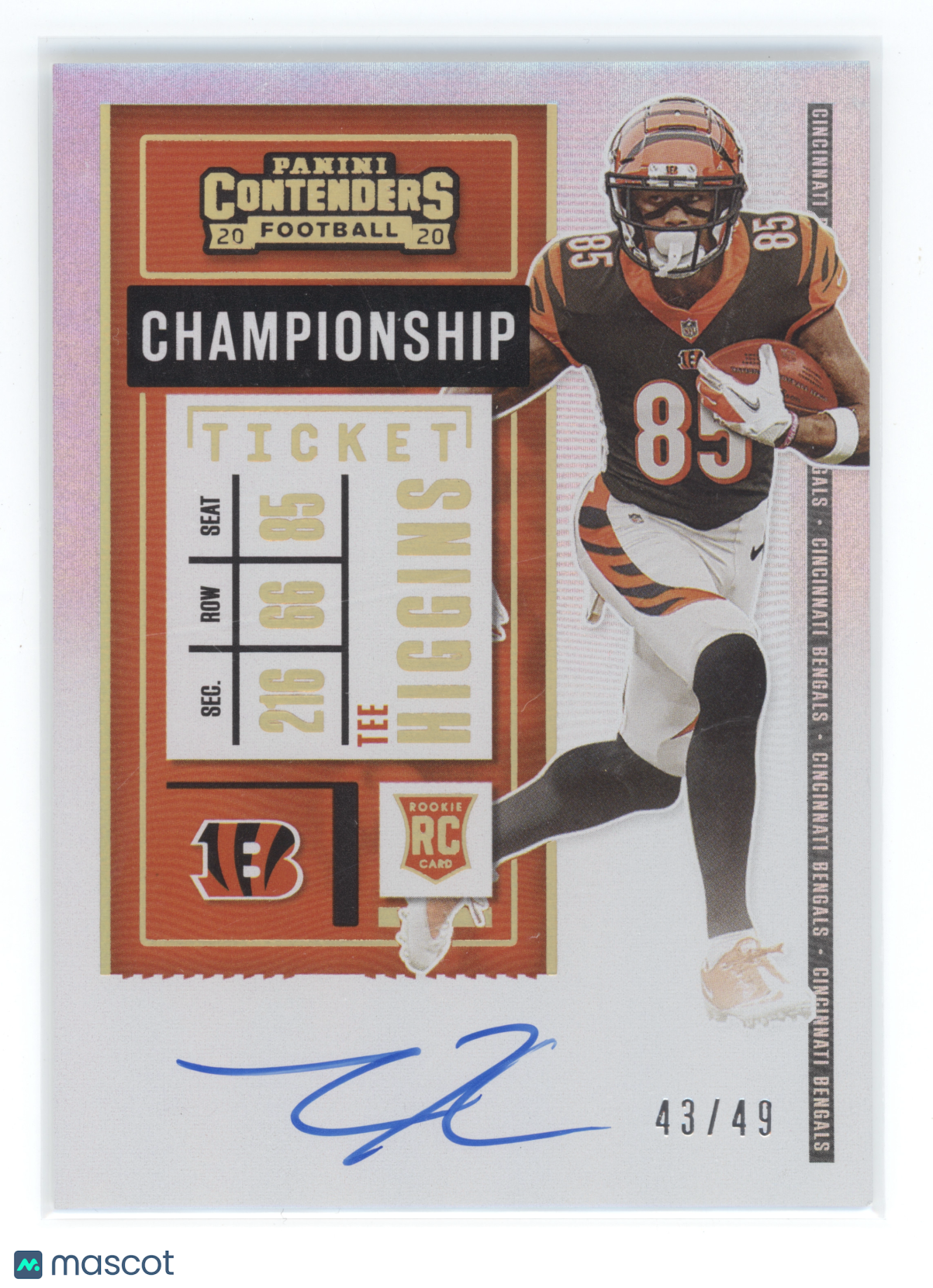 2020 Panini Contenders Tee Higgins #113 Championship Ticket Auto RC 43/49