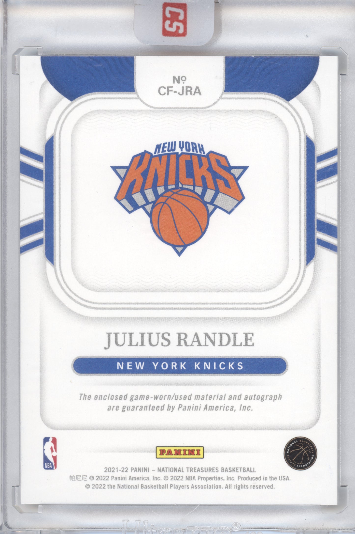 2021 Panini National Treasures Julius Randle #CF-JRA Clutch Factor Auto 10/25
