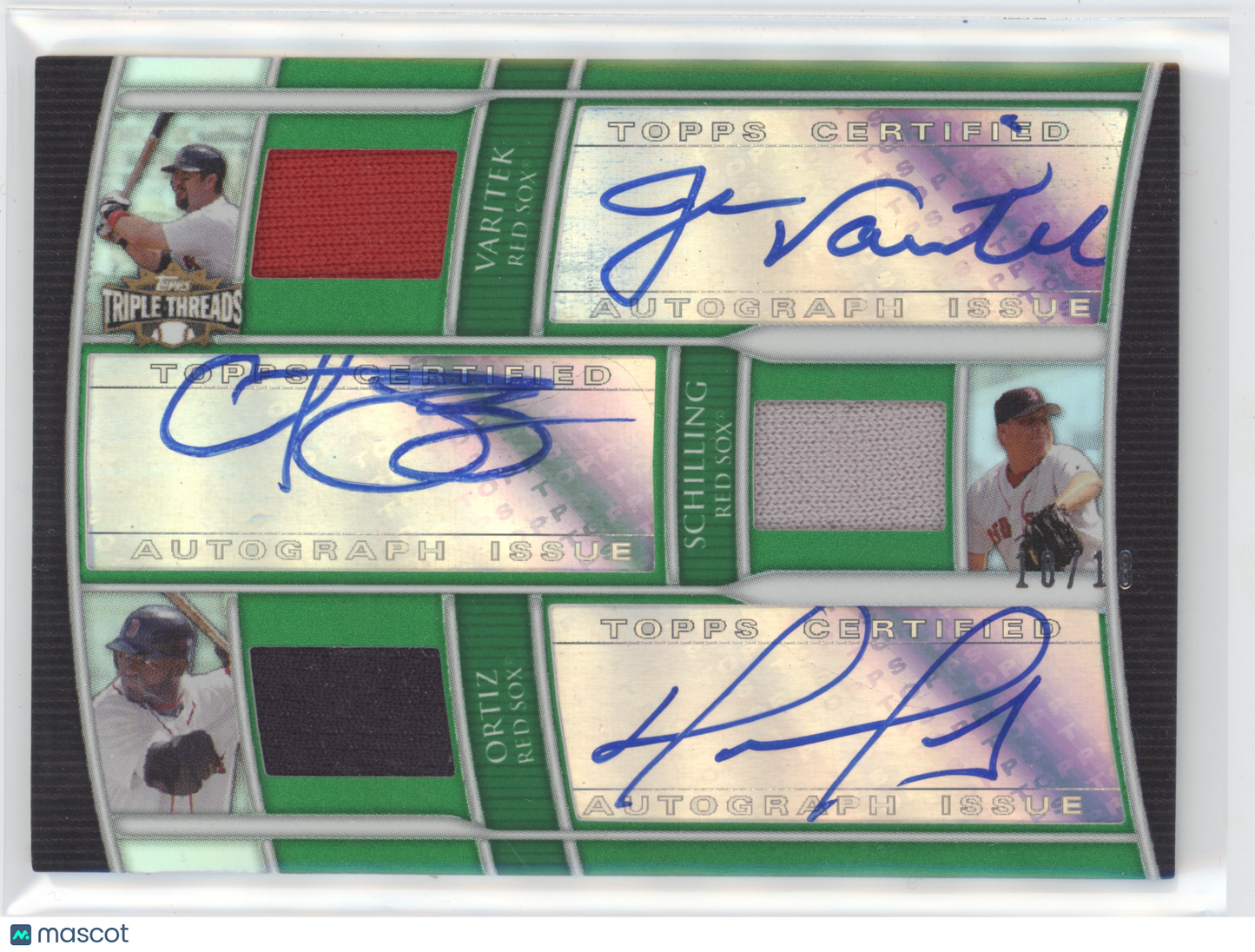 2010 Topps Triple Threads Varitek/Ortiz/Schilling #TTARC-9 Green Autograph 18/18