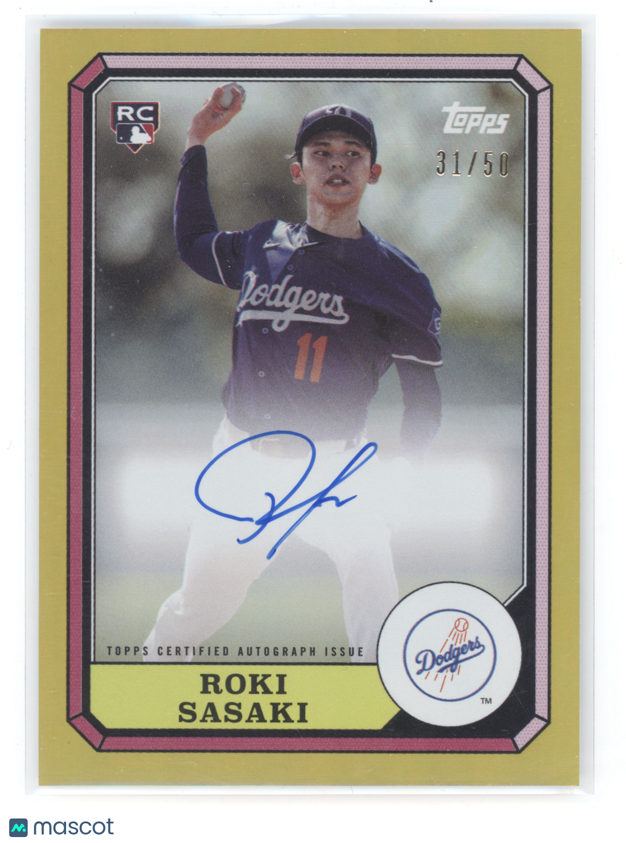 2025 Topps 1987 Boardwalk and Baseball Auto Roki Sasaki #87BBA-RS Gold RC 31/50