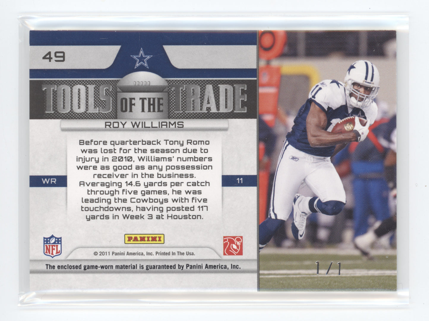 2011 Panini Absolute Memorabilia Tools of the Trade Roy Williams #49 Prime 1/1
