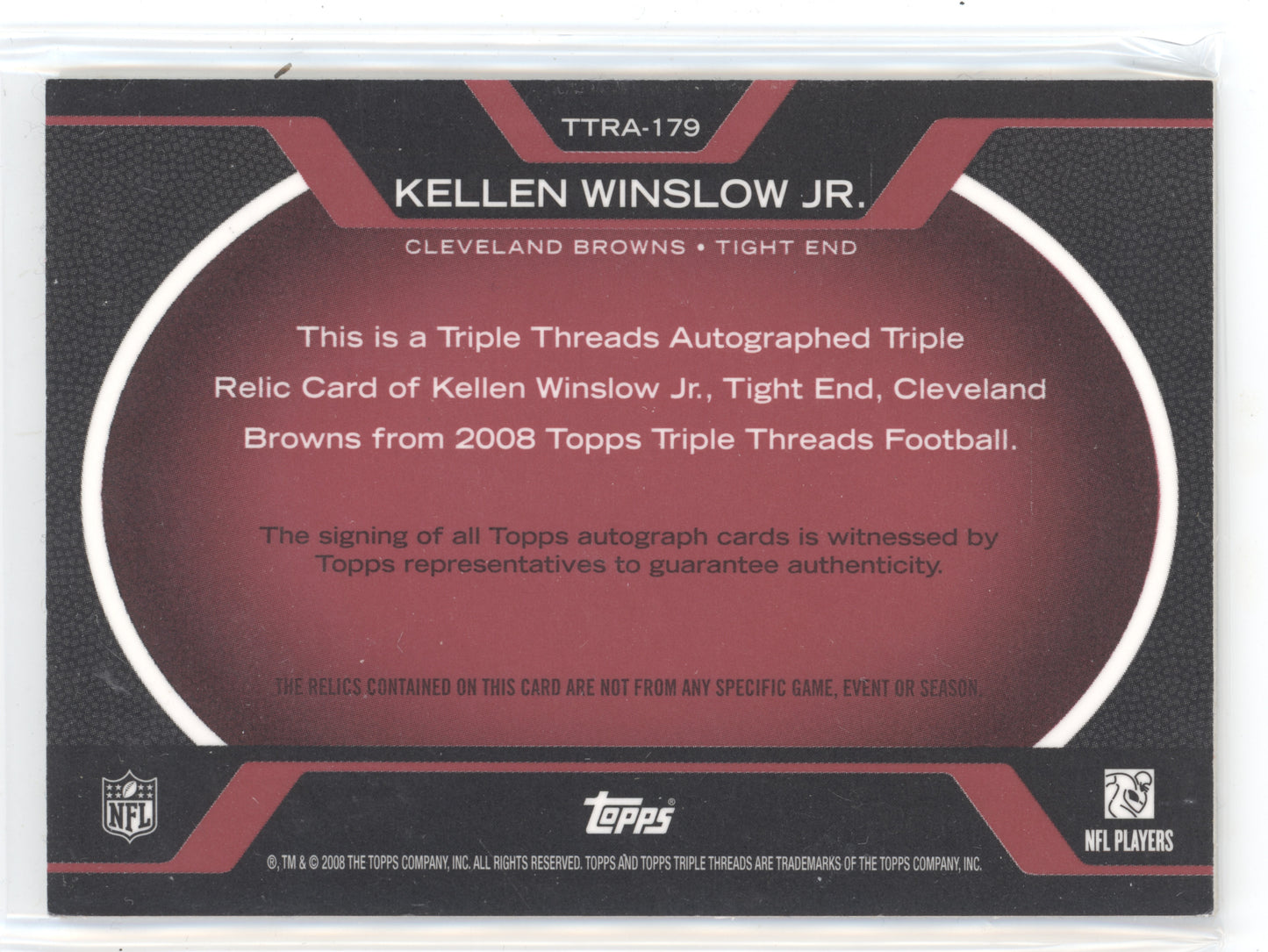 2008 Topps Triple Threads Kellen Winslow Jr. #TTRA-179 4/4 Memorabilia