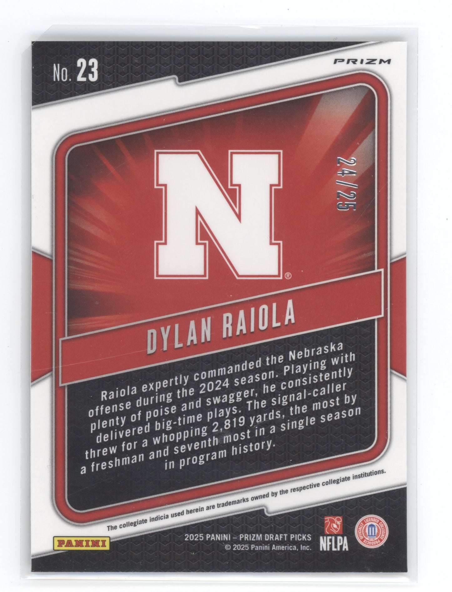 2025 Panini Prizm Draft Picks Hype Dylan Raiola #23 Rated Prospect 24/25