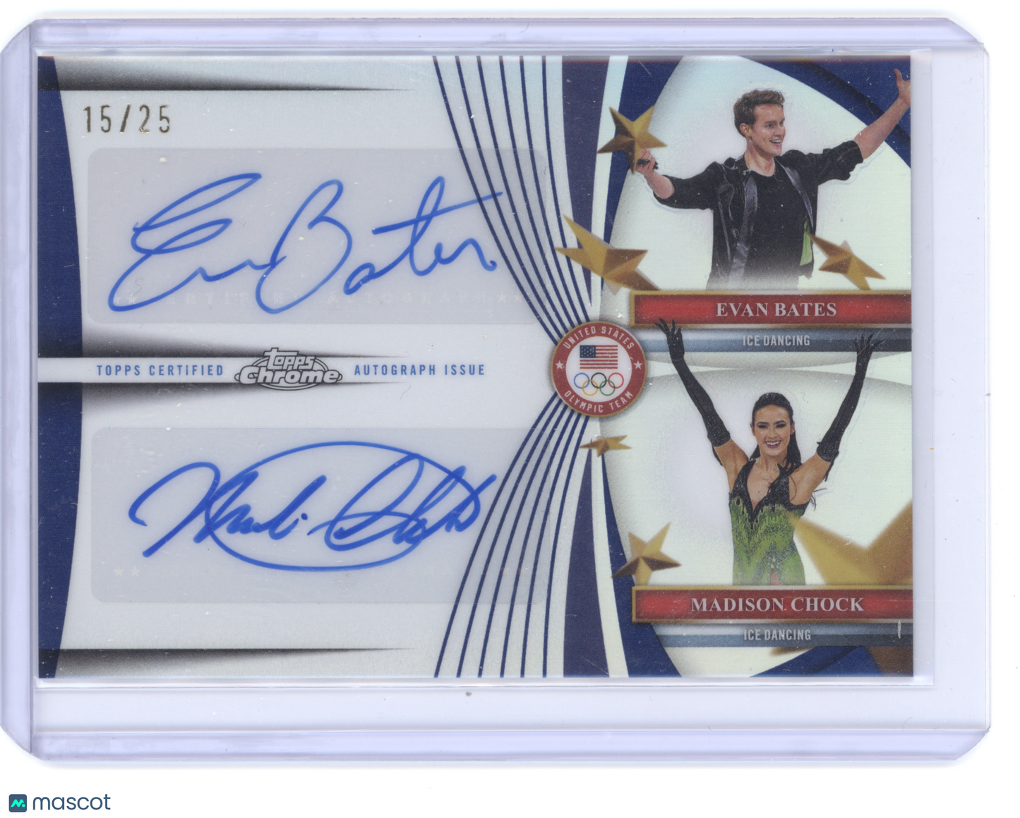 2026 Topps Chrome U.S. Olympics Evan Bates Madison Chock #DA-BC Dual Auto 15/25