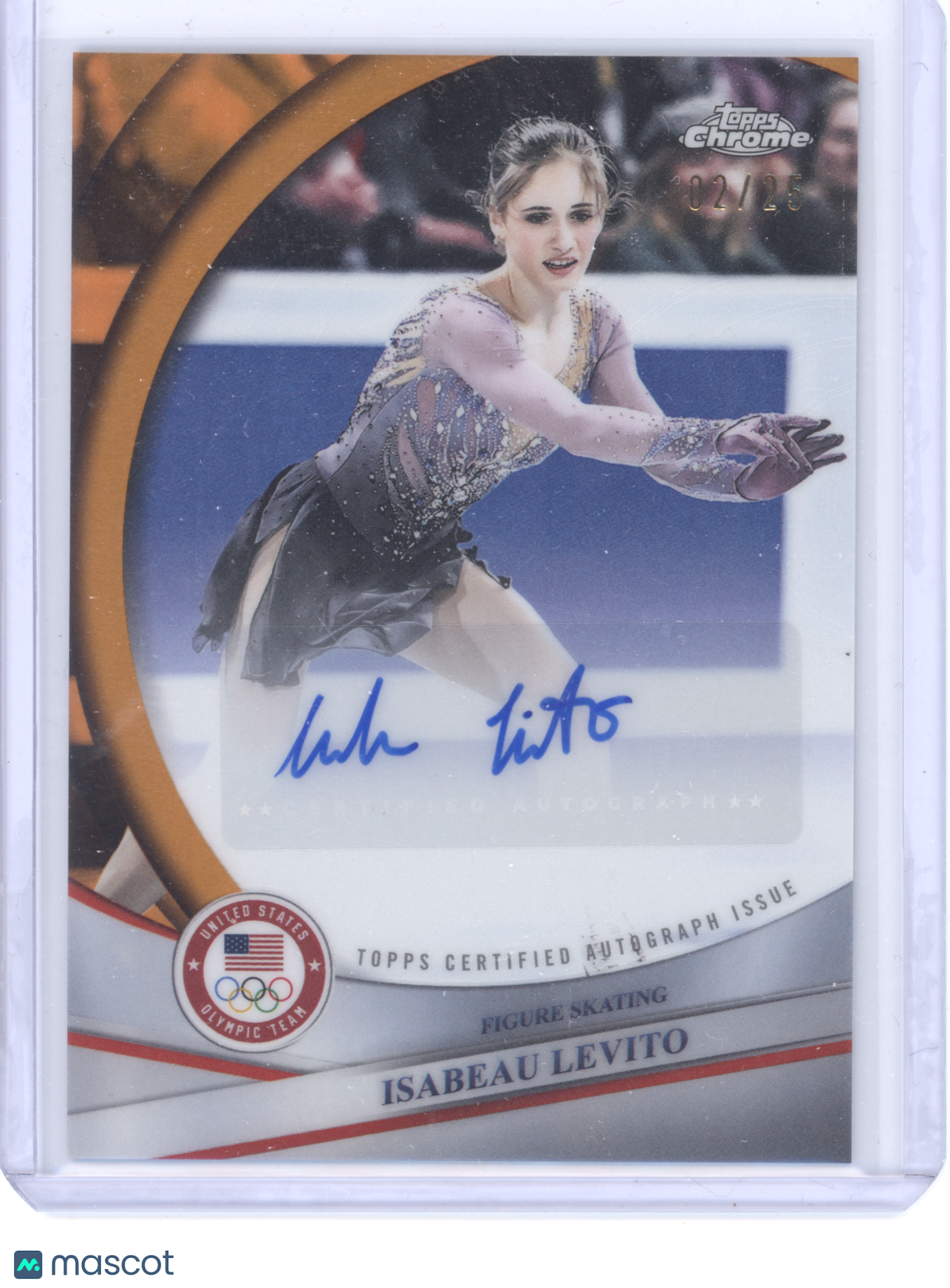 2026 Topps Chrome U.S. Olympics Isabeau Levito #BCA-ILE Orange Autograph 02/25