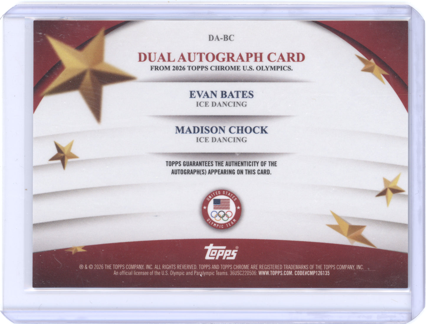 2026 Topps Chrome U.S. Olympics Evan Bates Madison Chock #DA-BC Dual Auto 15/25