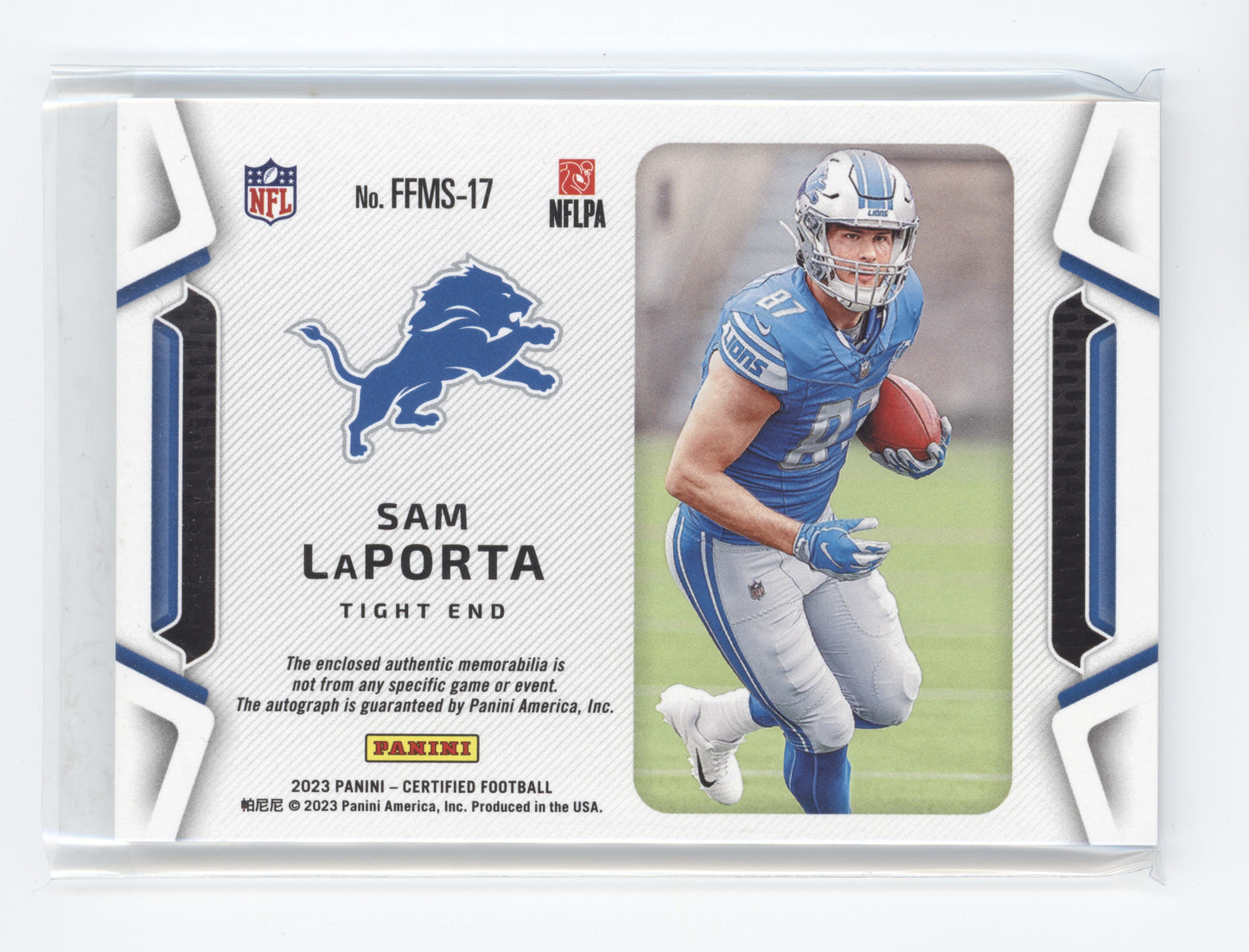 2023 Panini Certified Football Sam LaPorta #FFMS17 Freshman Fabric Auto 07/20 RC