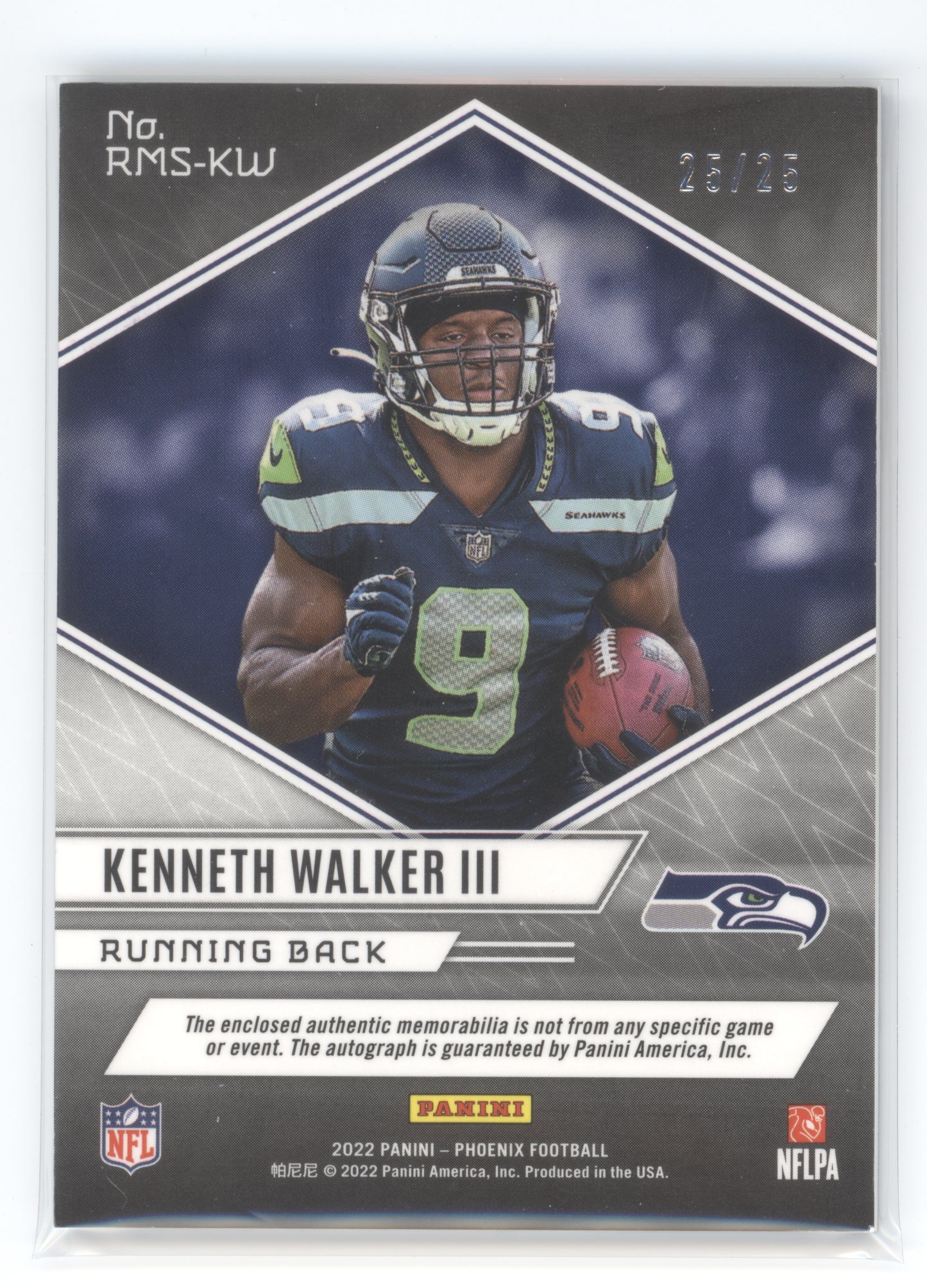 2022 Panini Phoenix Rising Rookie Material Sigs Kenneth Walker III Red 25/25 RC