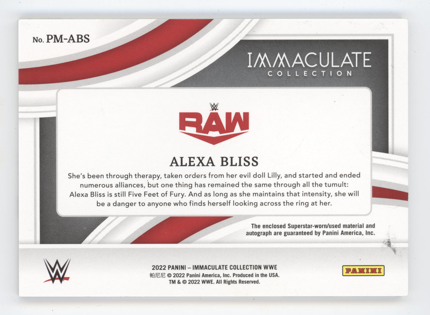 2022 Panini Immaculate Collection Alexa Bliss #PM-ABS Patch Autograph 07/25