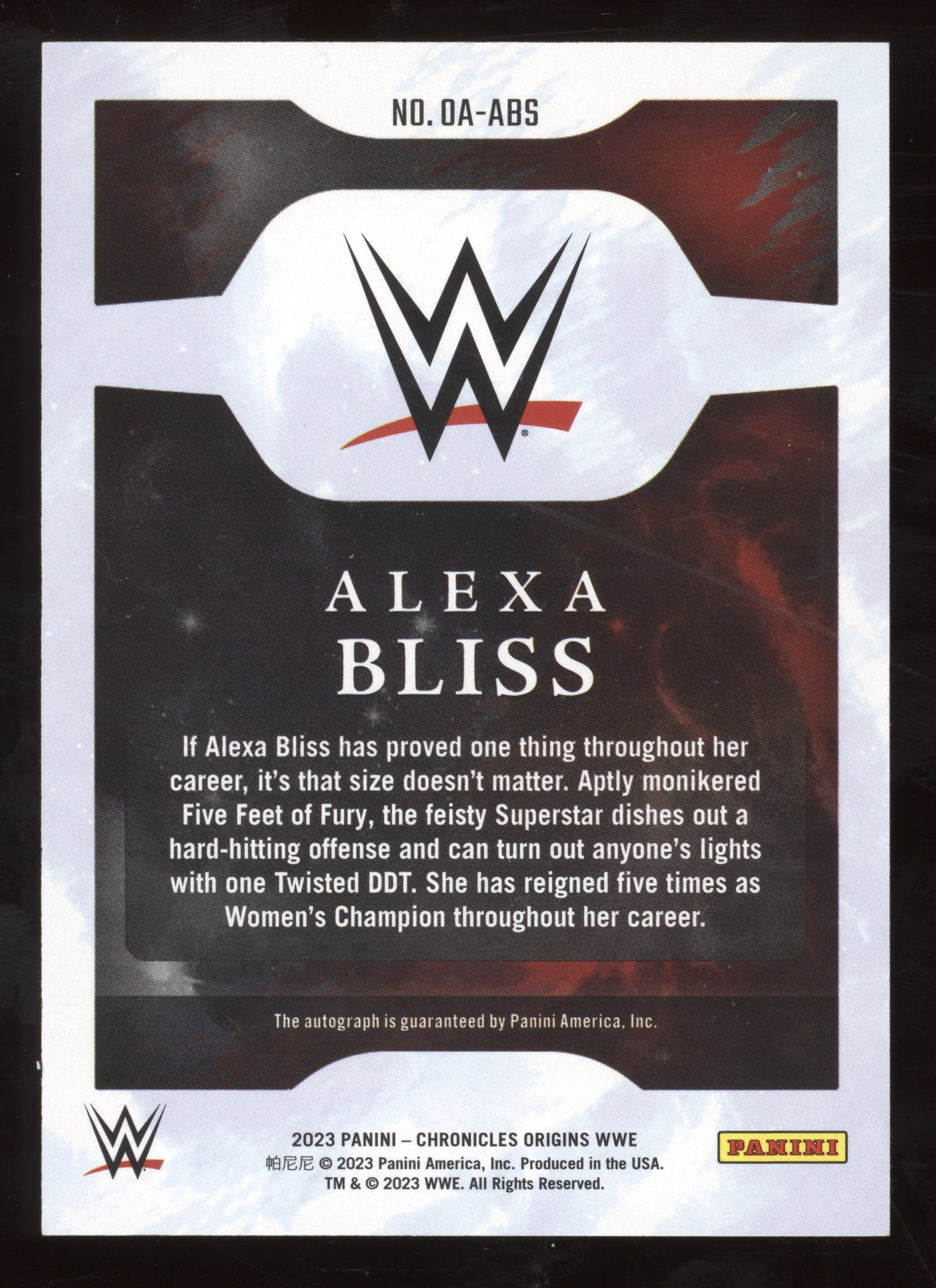 2023 Panini Chronicles Origins WWE Alexa Bliss #OA-ABS Blue Autograph 04/49