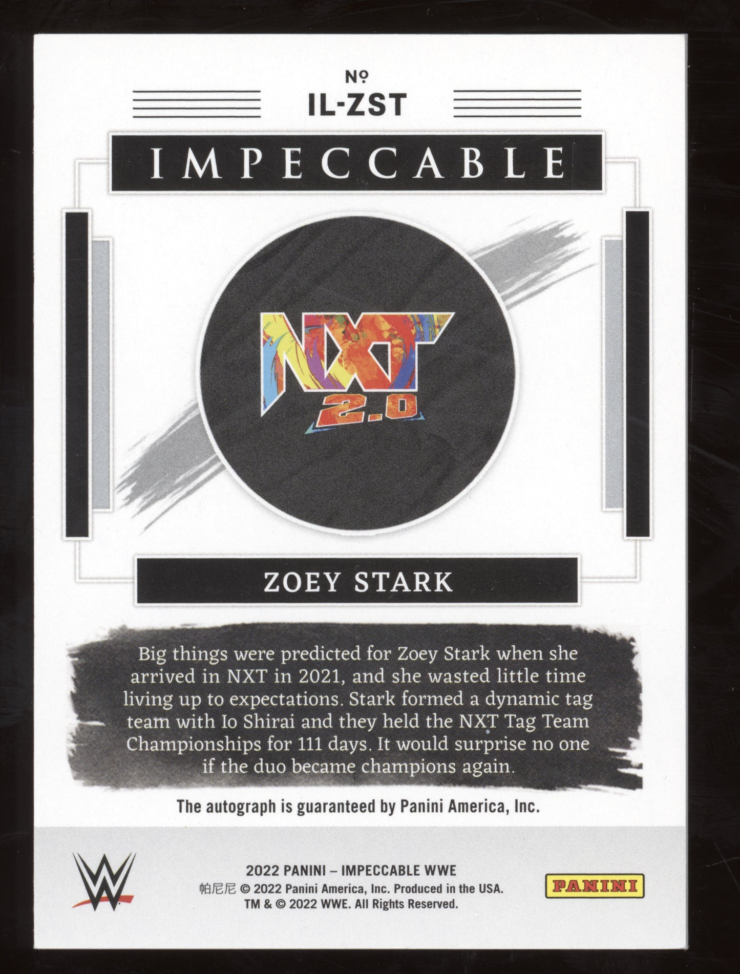 2022 Panini Impeccable WWE Illustrious Ink Autos Zoey Stark #IL-ZST Silver 11/25