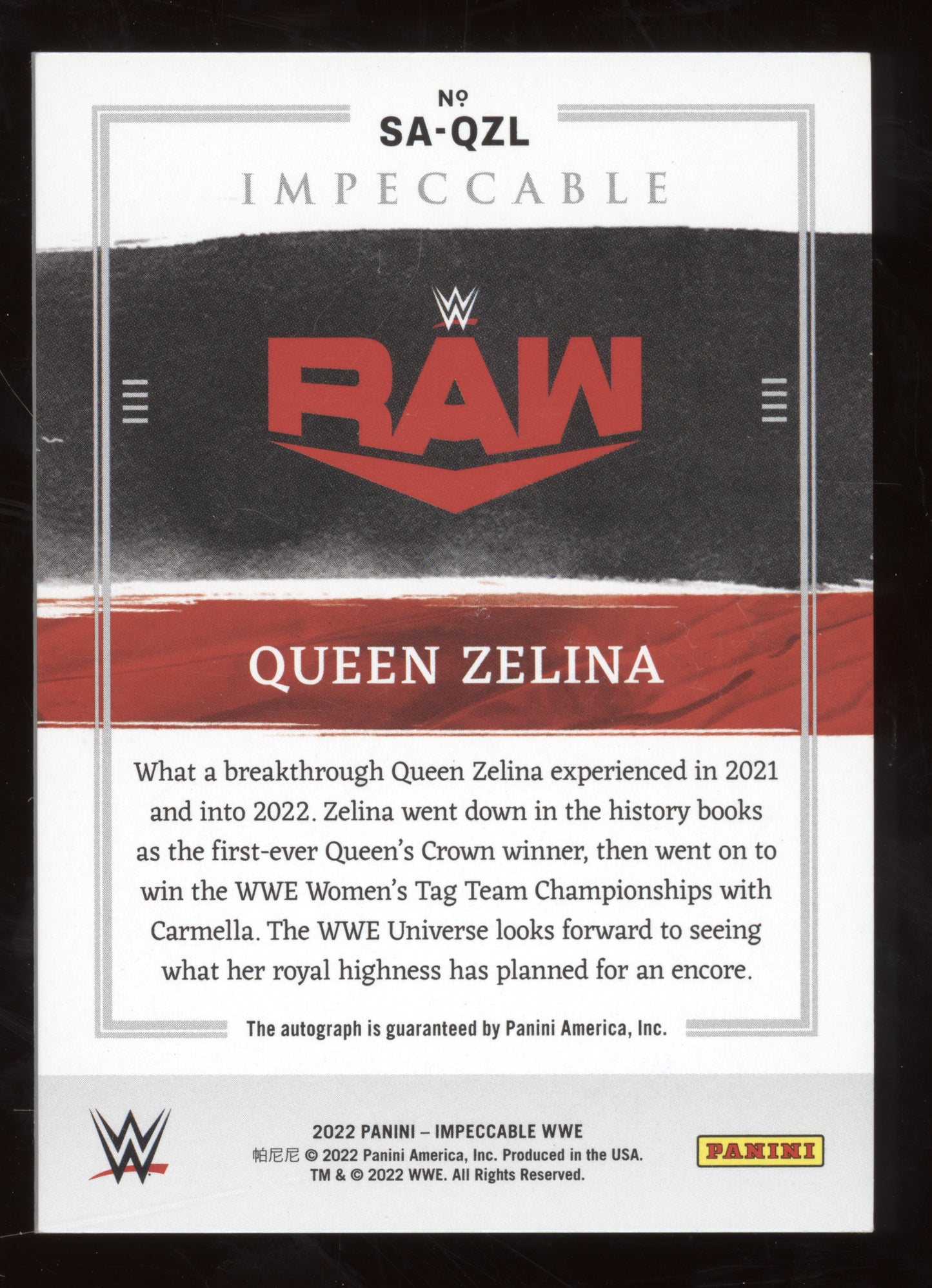 2022 Panini Impeccable WWE Superstar Autograph Queen Zelina #SA-QZL Silver 19/25