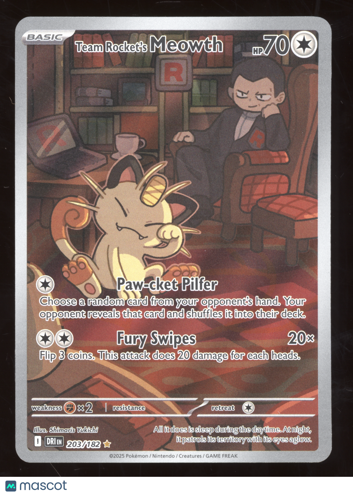 2025 Pokemon S&V Destined Rivals Team Rocket's Meowth Secret Rare #203 ...