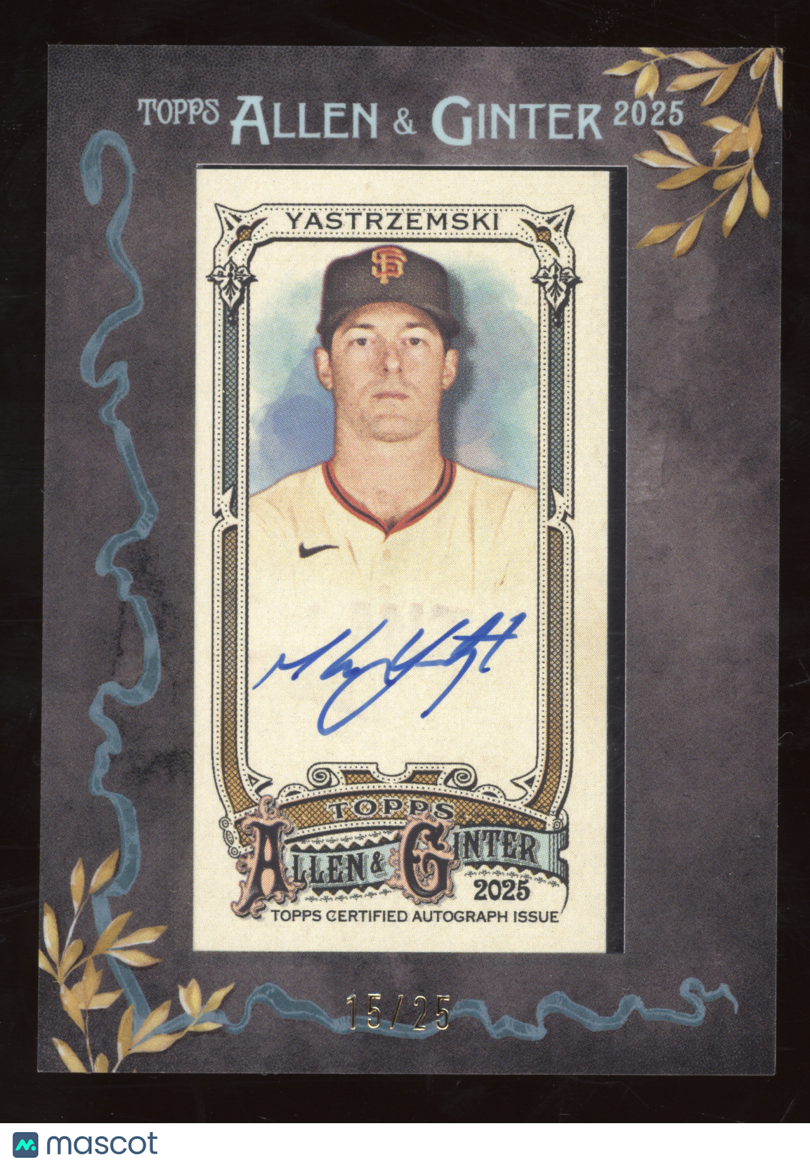 2025 Topps Allen & Ginter Framed Mini Auto Mike Yastrzemski #MA-MY Black 15/25