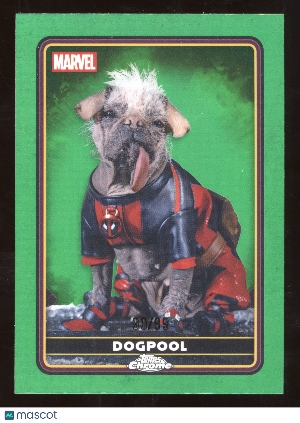 2025 Topps Chrome Marvel Studios Deadpool Dogpool Green Refractor 90/99 #28