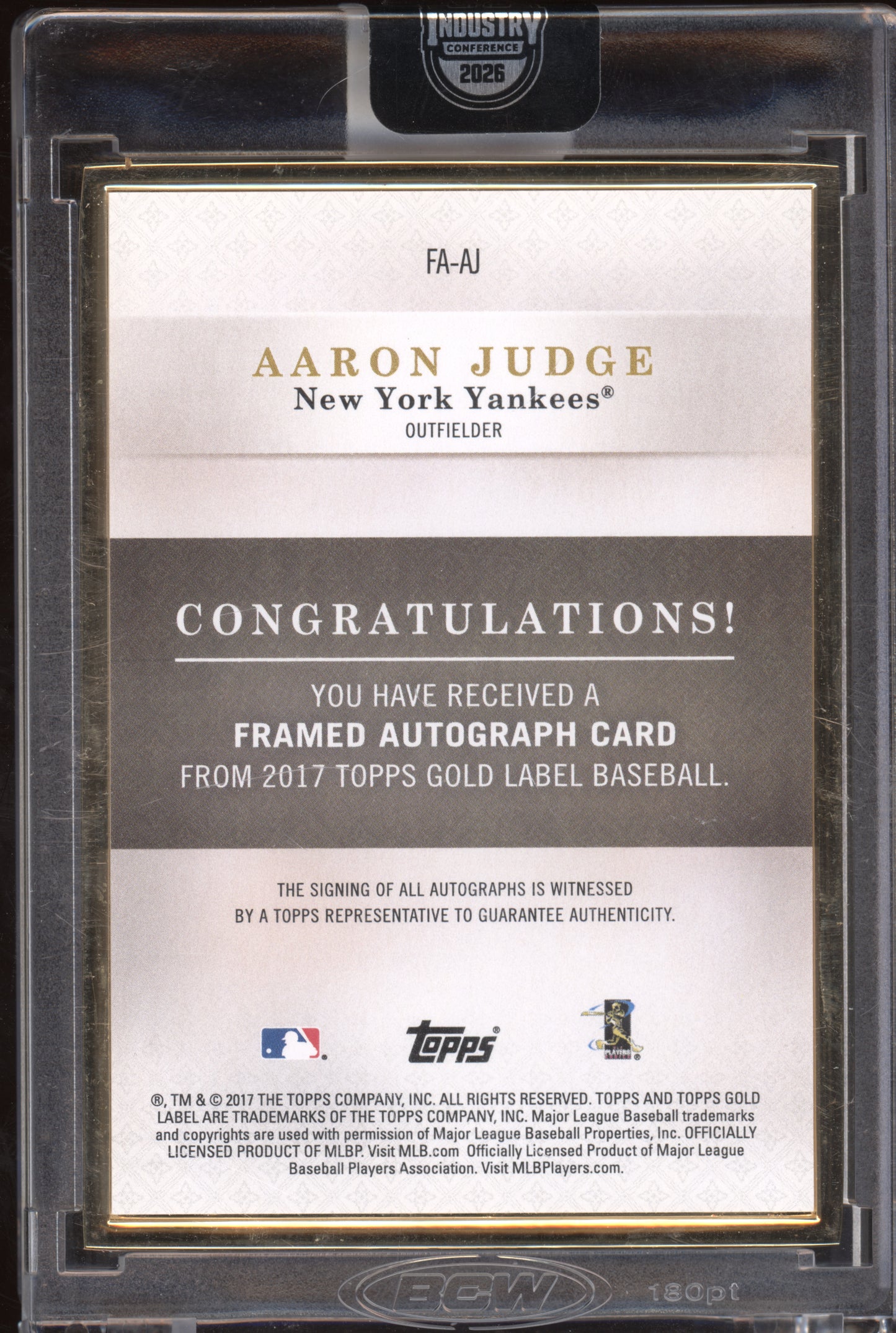 2017 Topps Gold Label Aaron Judge #FA-AJ Framed Autograph RC