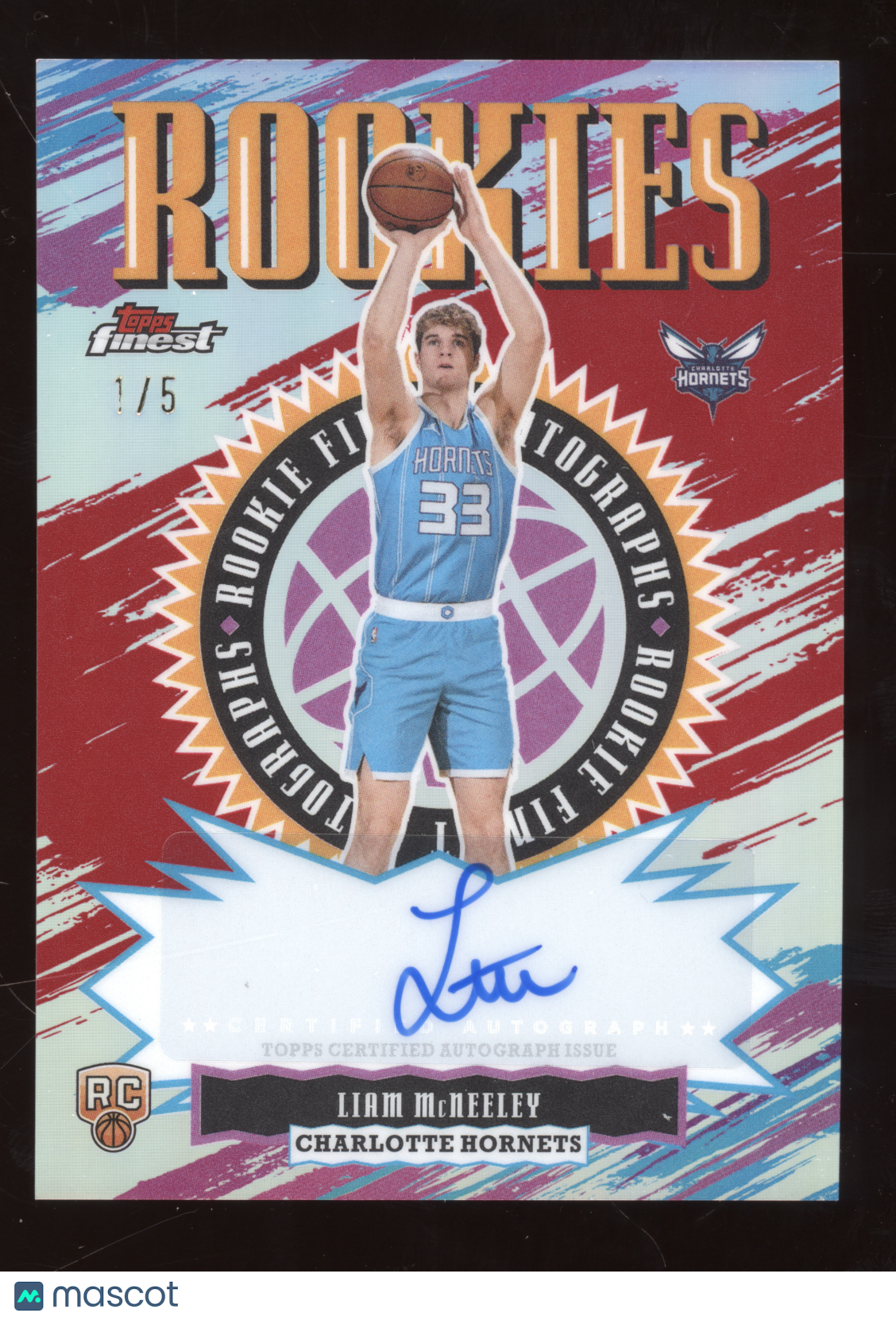 2025 Topps Finest Rookie Autographs Liam McNeeley #RFA-LM Red RC 1/5
