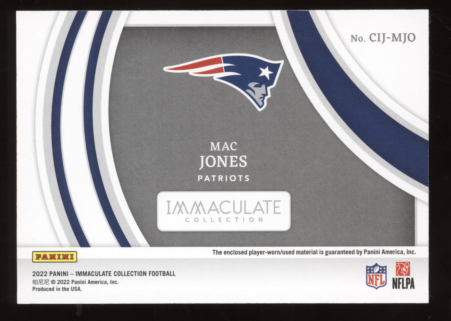 2022 Panini Immaculate Clearly Immaculate Jerseys Mac Jones #CIJ-MJO Gold 01/10