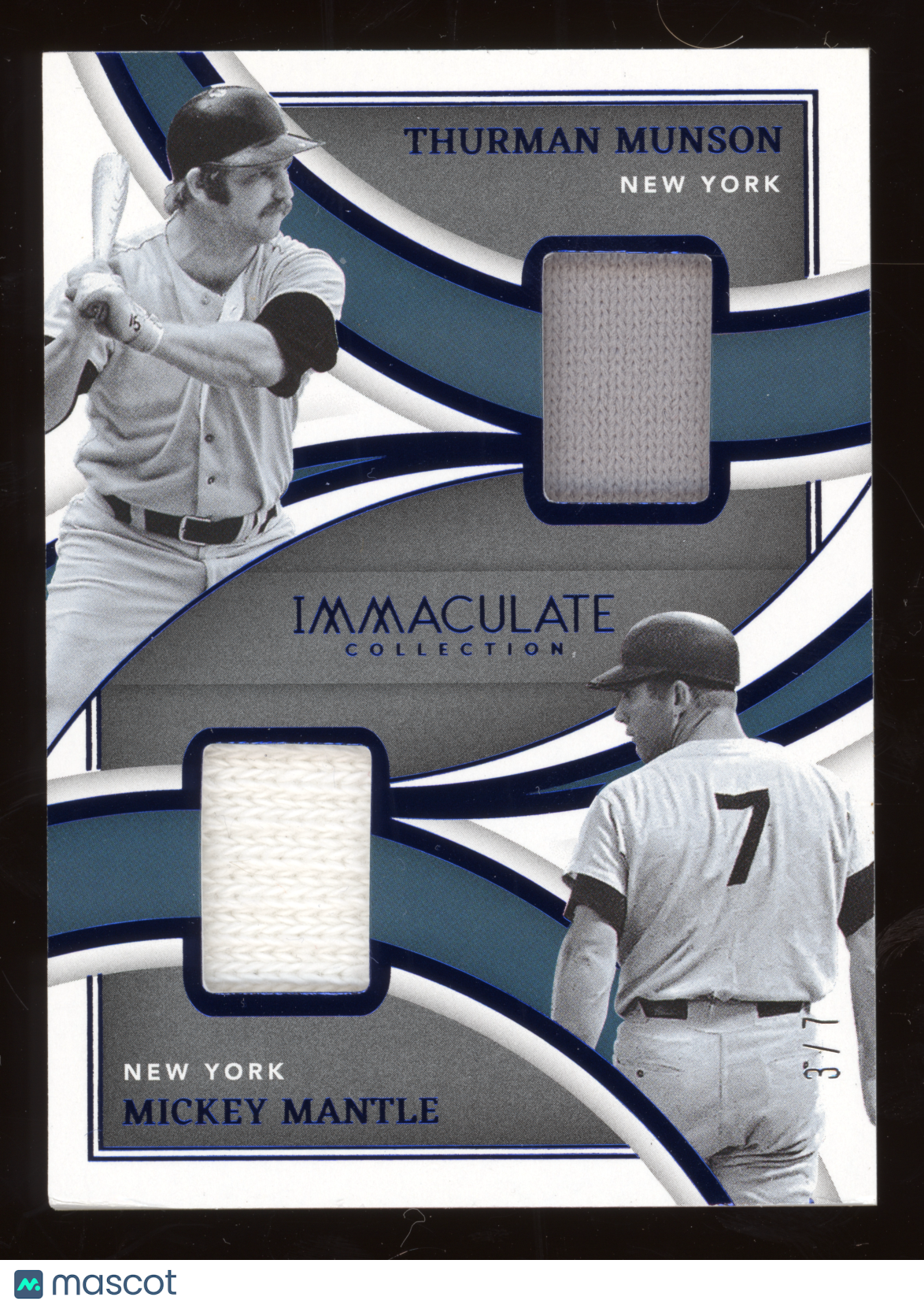 2022 Panini Immaculate Mickey Mantle Thurman Munson #LDMTM 3/7 Dual Jersey Patch