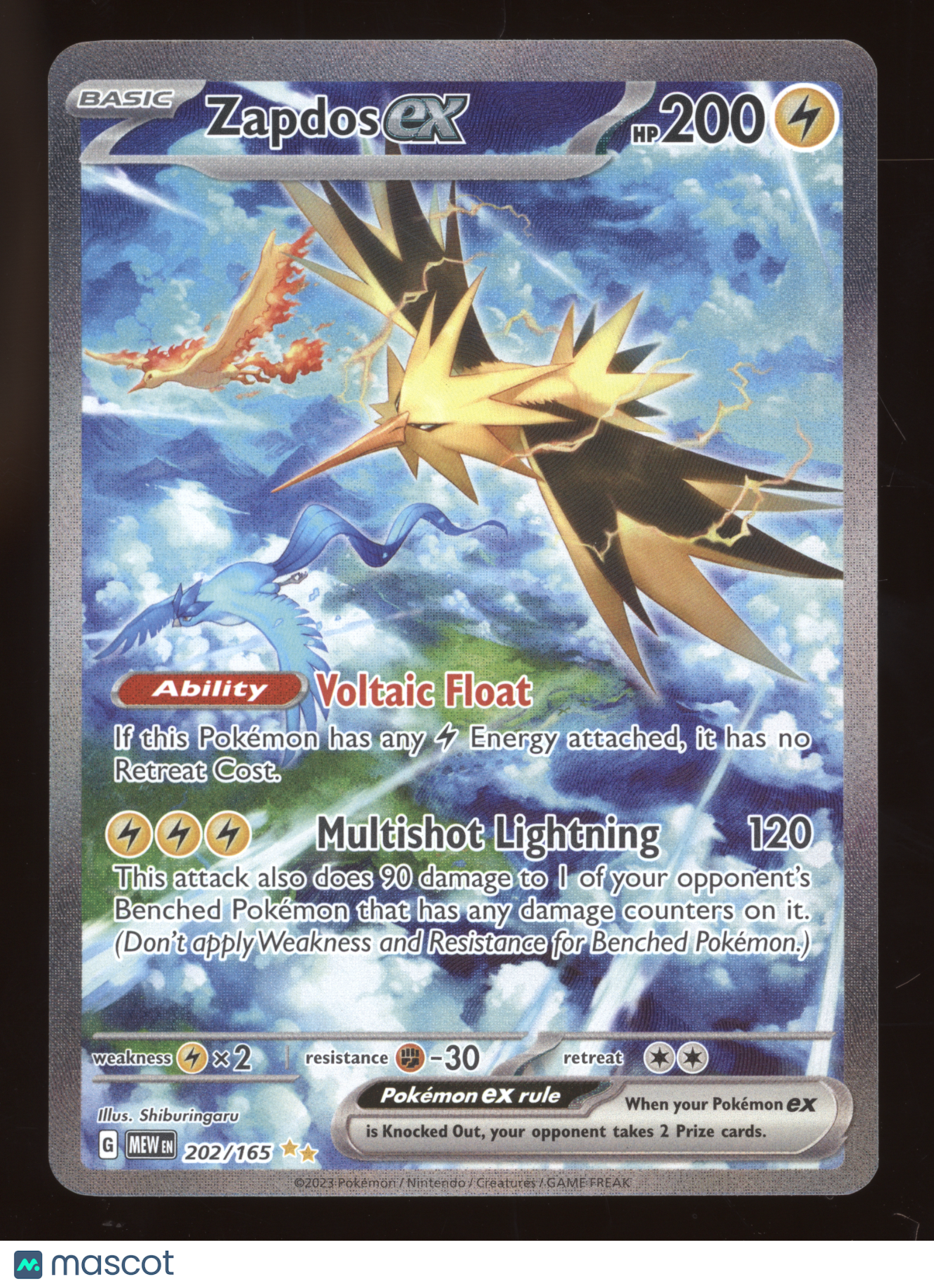 2023 Pokemon Scarlet & Violet 151 Zapdos ex Secret Rare #202/165