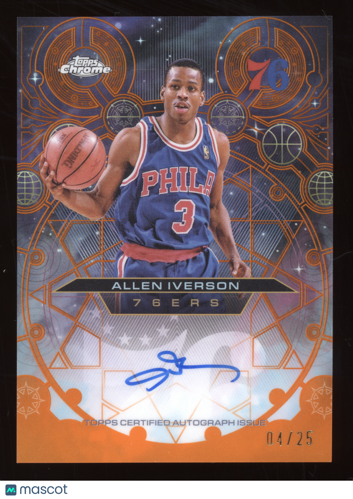 2025 Topps Chrome Allen Iverson #CH-AI Chromographs Orange Autograph 04/25