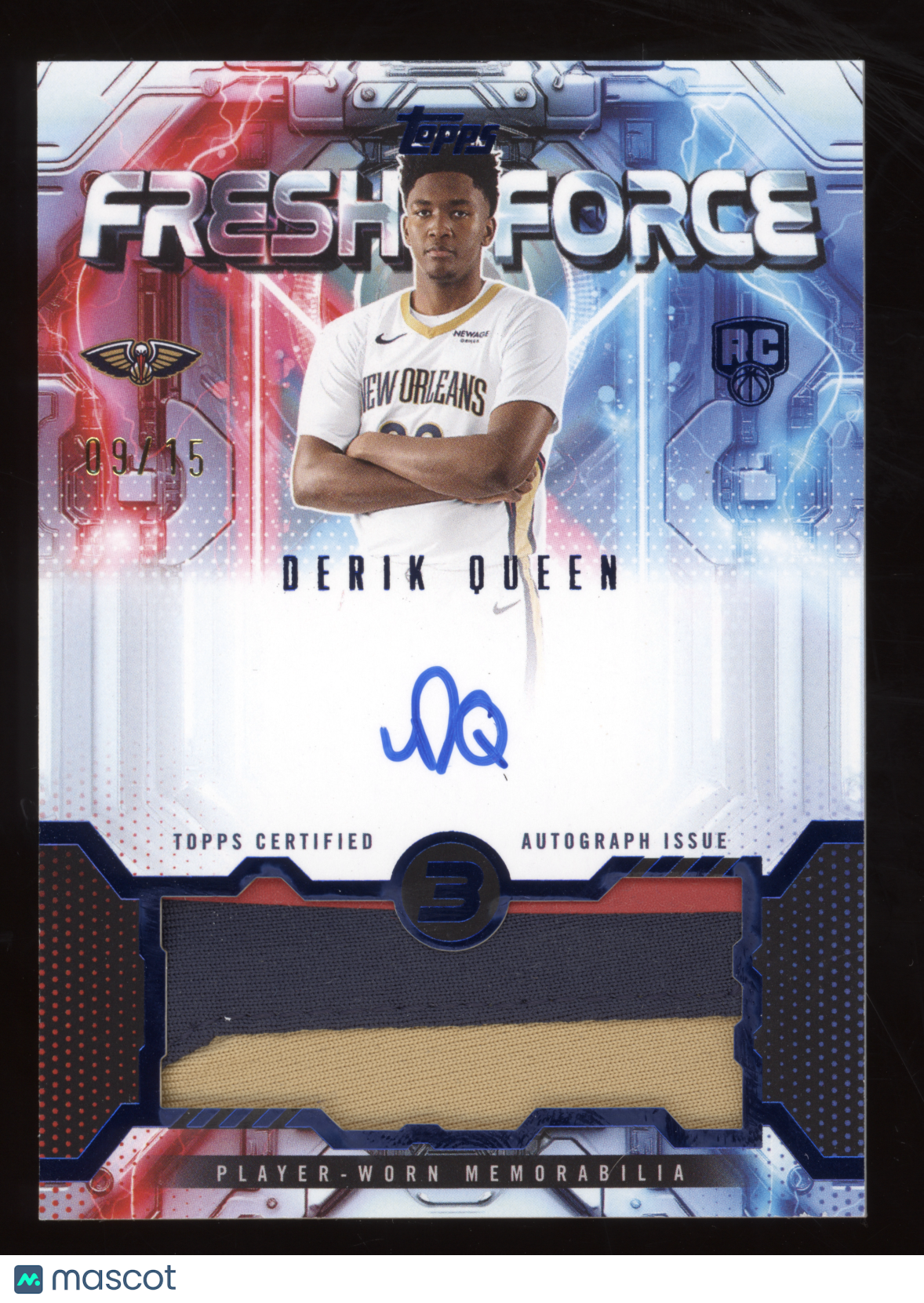 2025 Topps 3 Fresh Force Relic Autograph Derik Queen #FFR-DQ Blue 09/15 RC