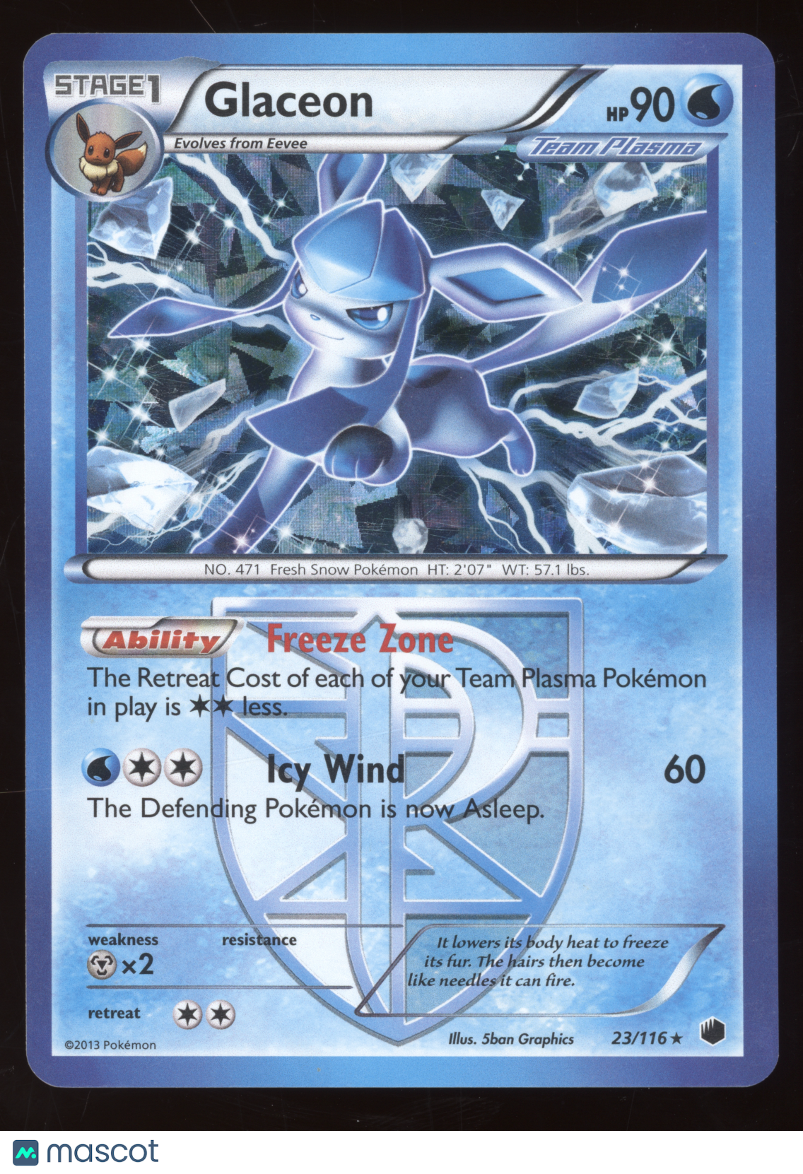 2013 Pokemon Black & White Plasma Freeze Glaceon Holo Rare #23/116