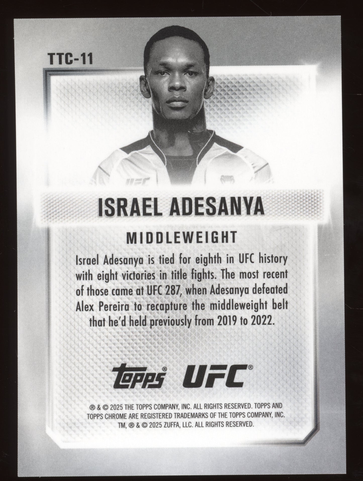2025 Topps Chrome UFC Top of the Class Israel Adesanya #TTC-11 Black 07/10