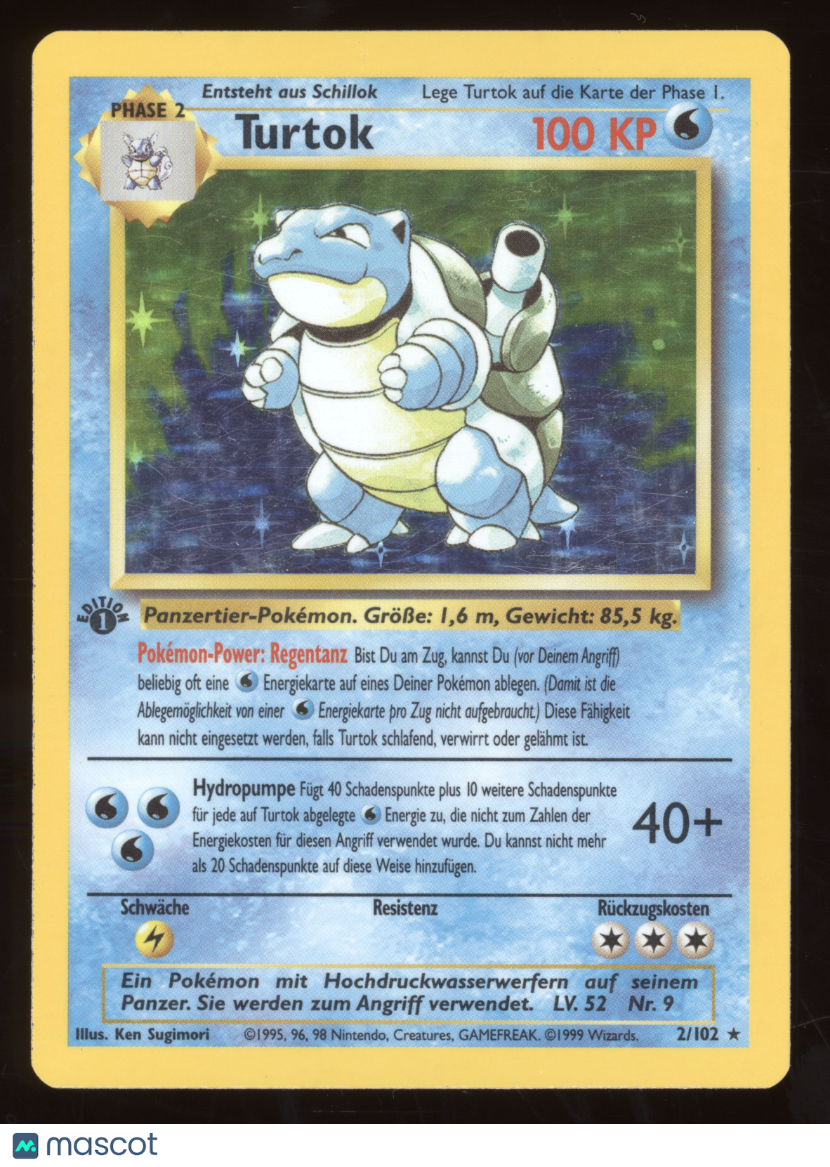 1999 Pokemon Base Set Blastoise (Turtok) Holo Rare German 1st Edition #2/102