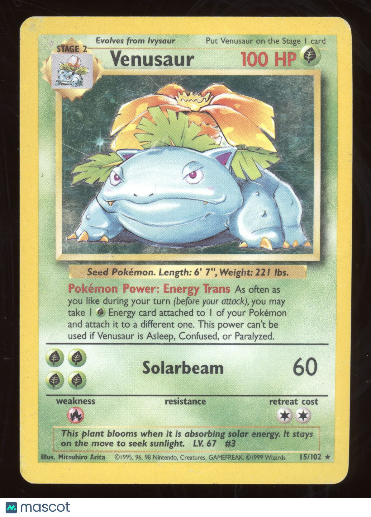 1999 Pokemon Base Set Venusaur Holo Rare #15/102