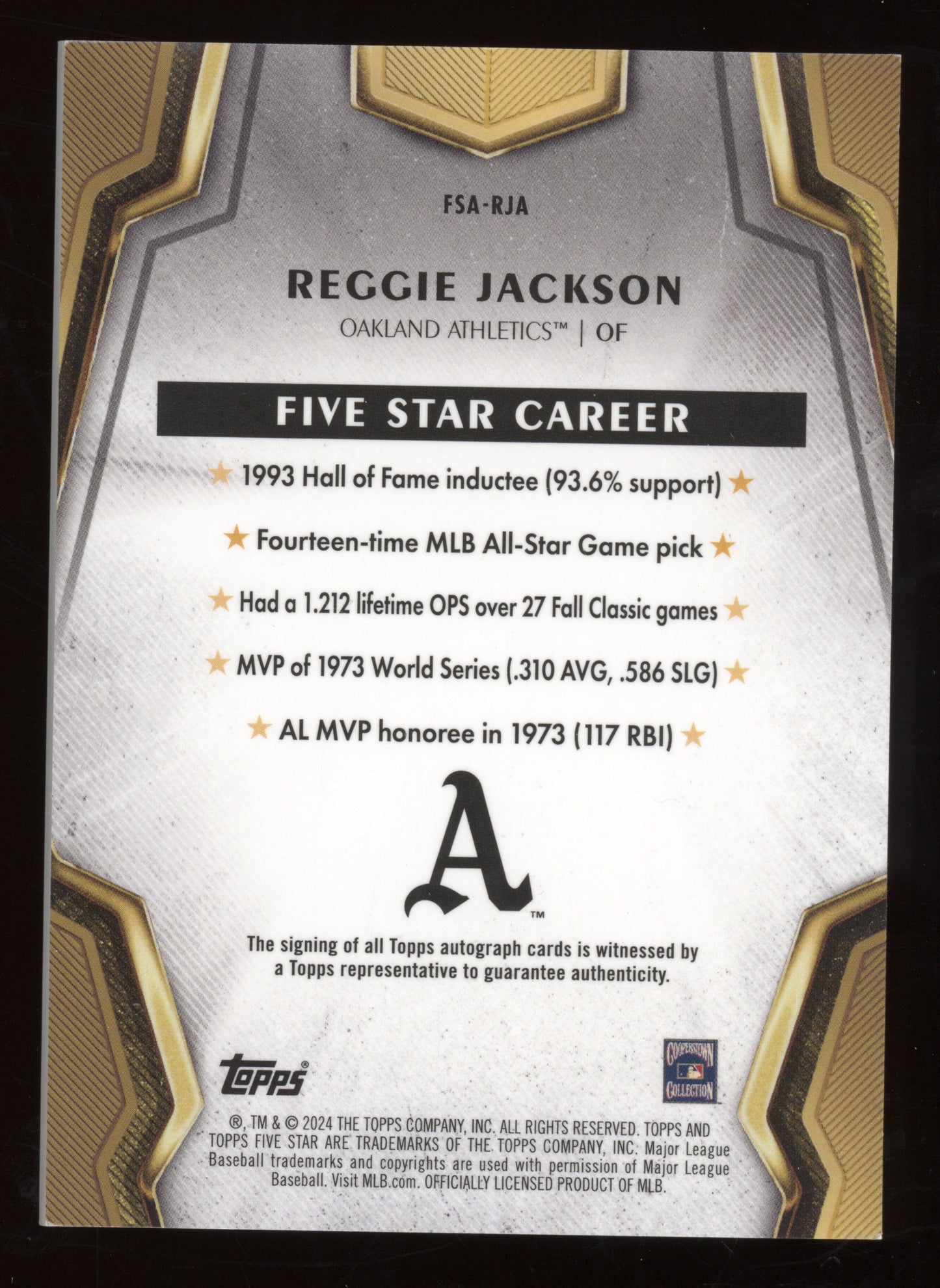 2024 Topps Five Star Autograph Reggie Jackson #FSA-RJA Green 12/15