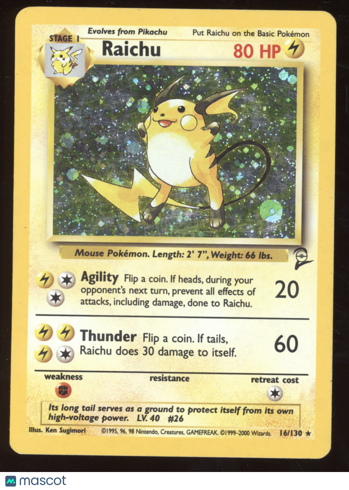 2000 Pokemon Base Set 2 Raichu Holo Rare #16/130