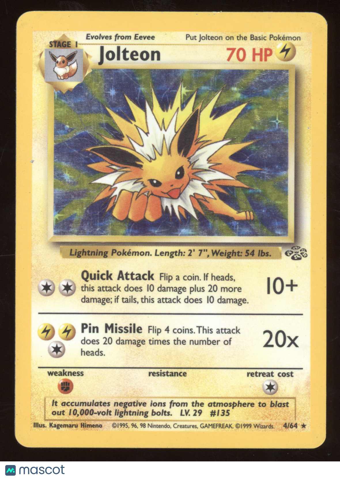 1999 Pokemon Jungle Jolteon Holo Rare #4/64